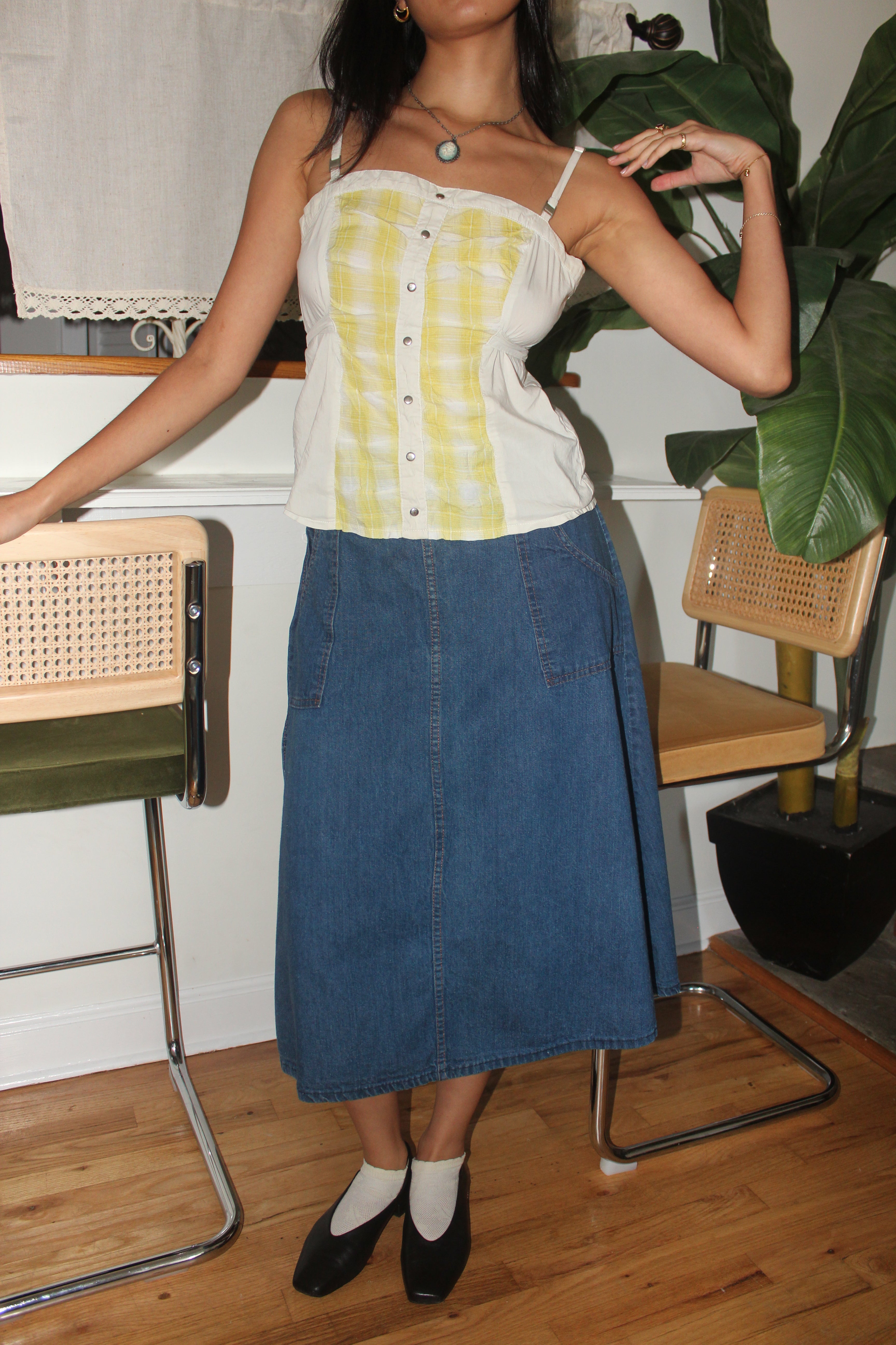 Vintage 90s Wrap Denim Midi Skirt (S)