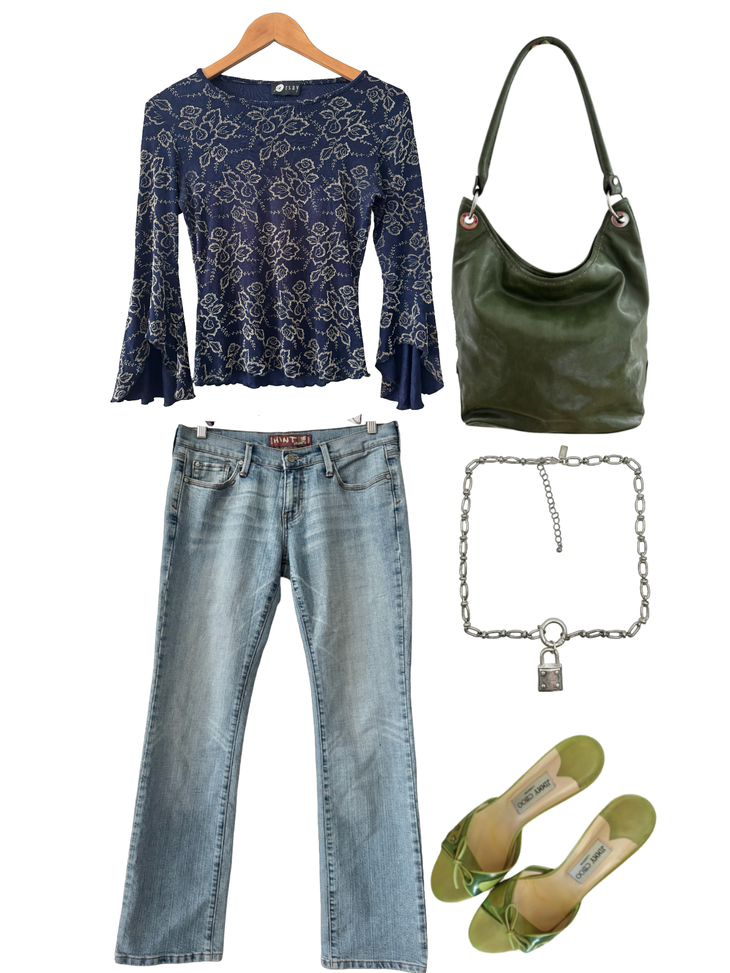 Vintage Y2K Orsay Midnight Floral Bell Sleeve Top (S-M)