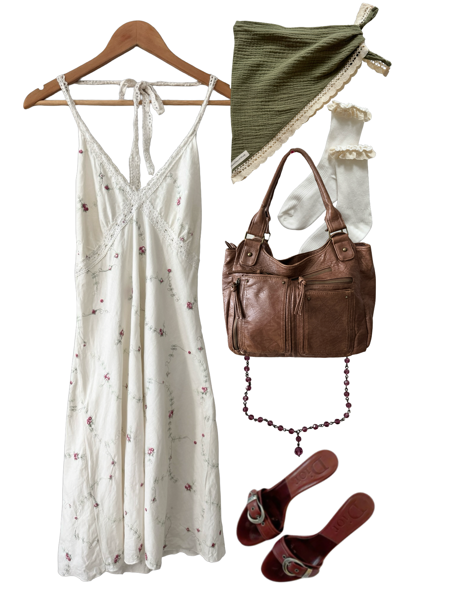Vintage 90s Wildflower Lace Halter Midi Dress (M/L)