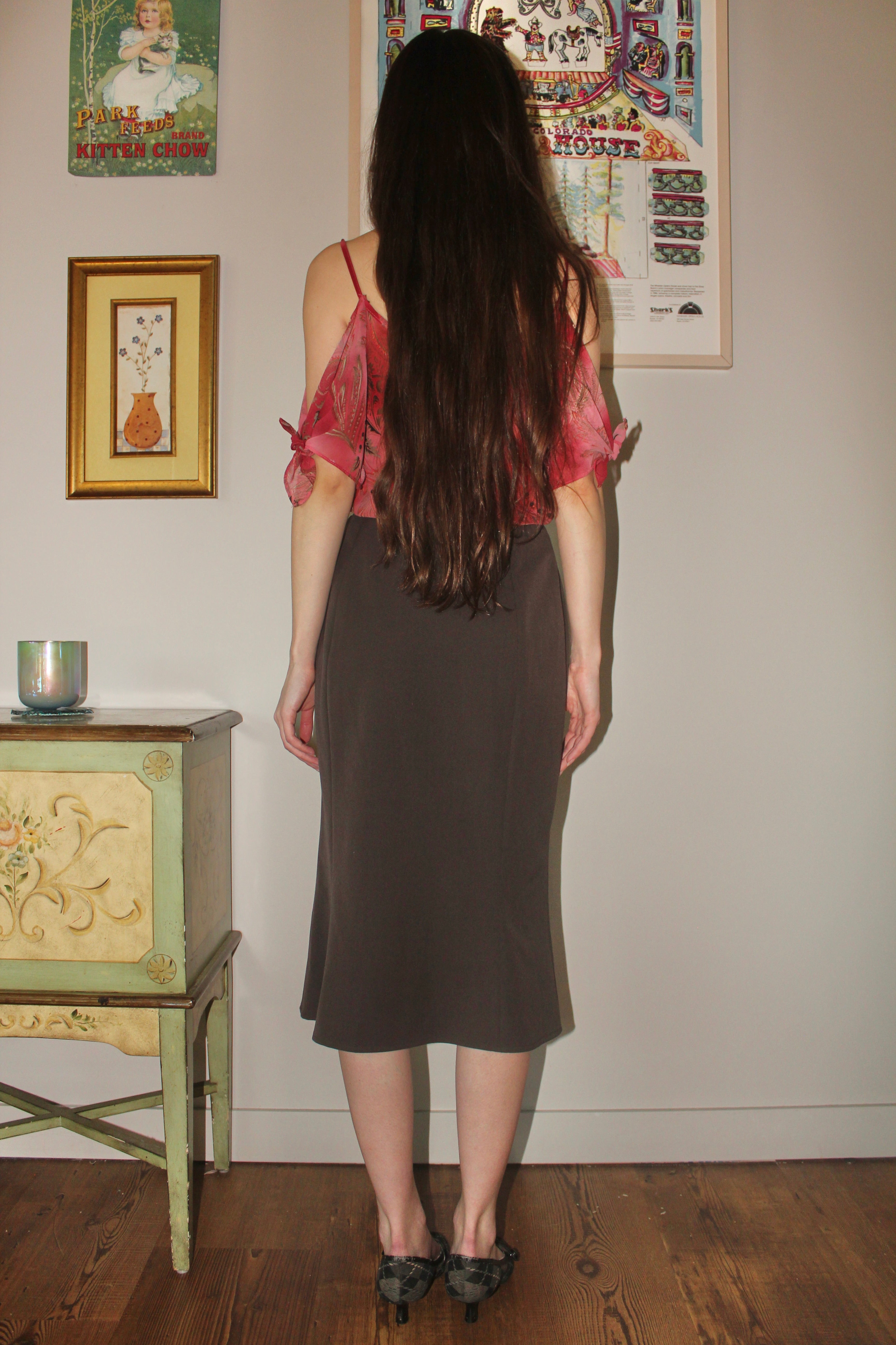 Vintage 90s Structured Sleek Midi Skirt (S)