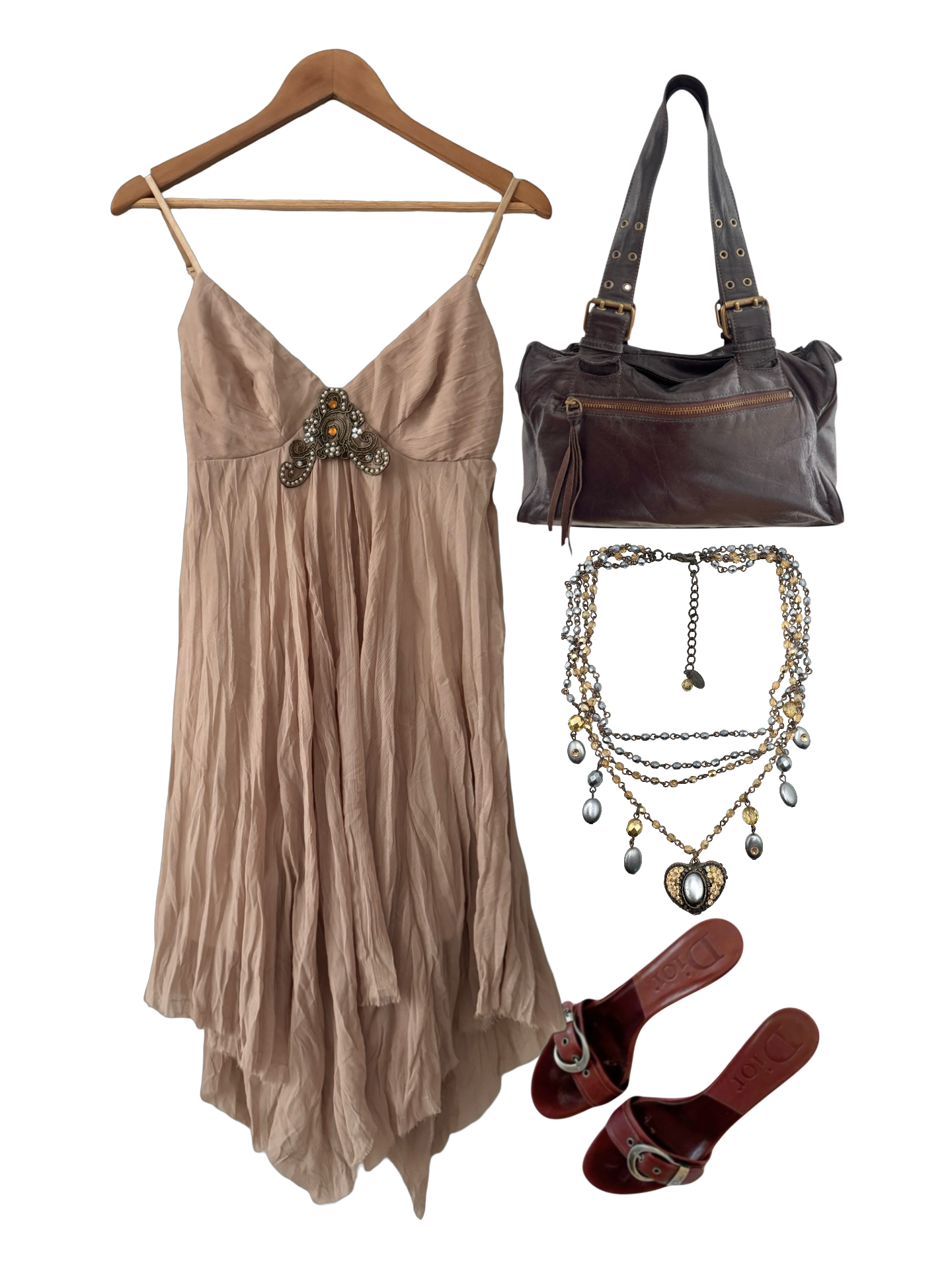 Vintage Y2K Goddess Beaded Babydoll Dress (S-M)