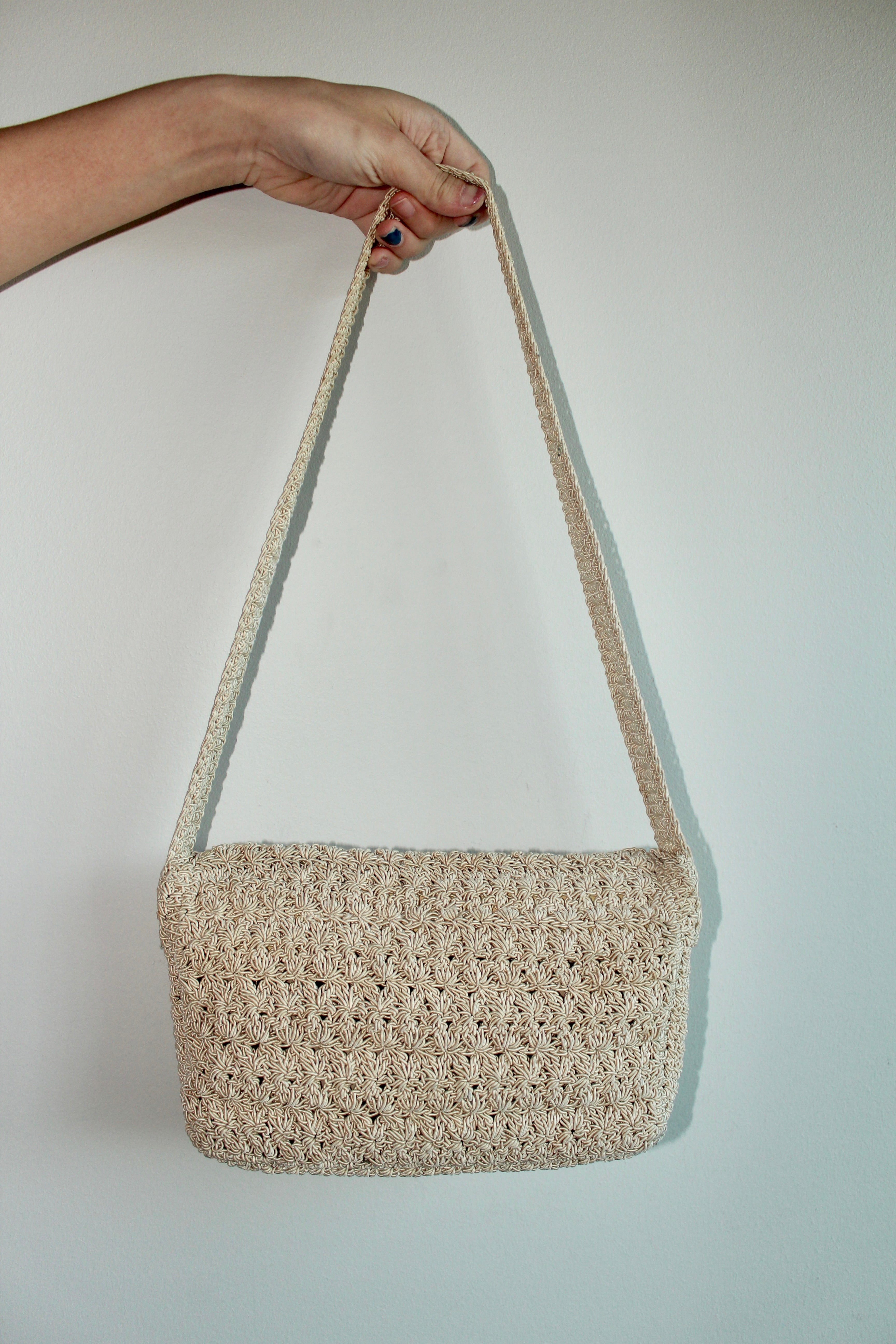 Vintage 90s Cream Knit Shoulder Purse