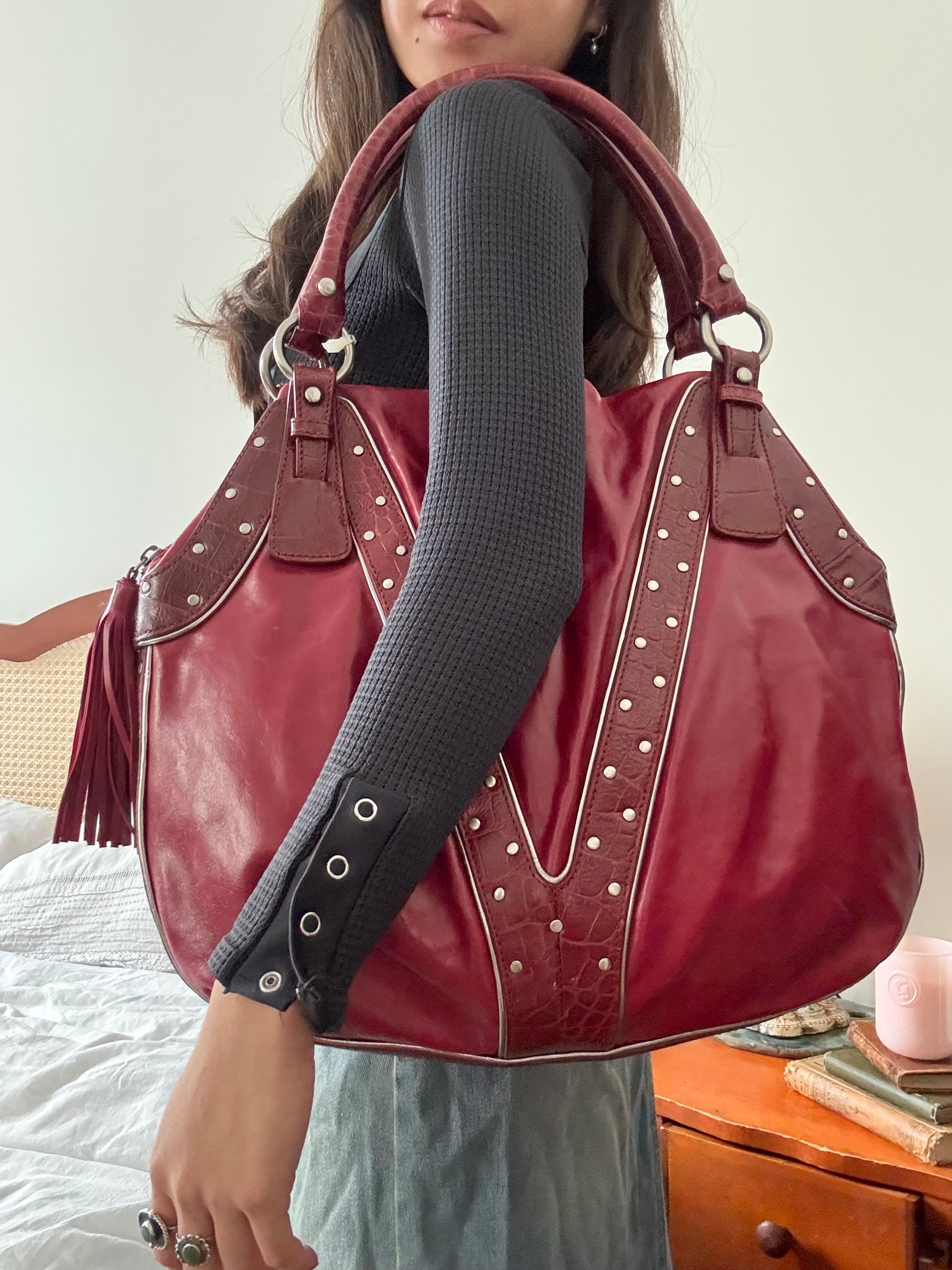 Vintage 90s Via Spiga Cherry Leather Tote