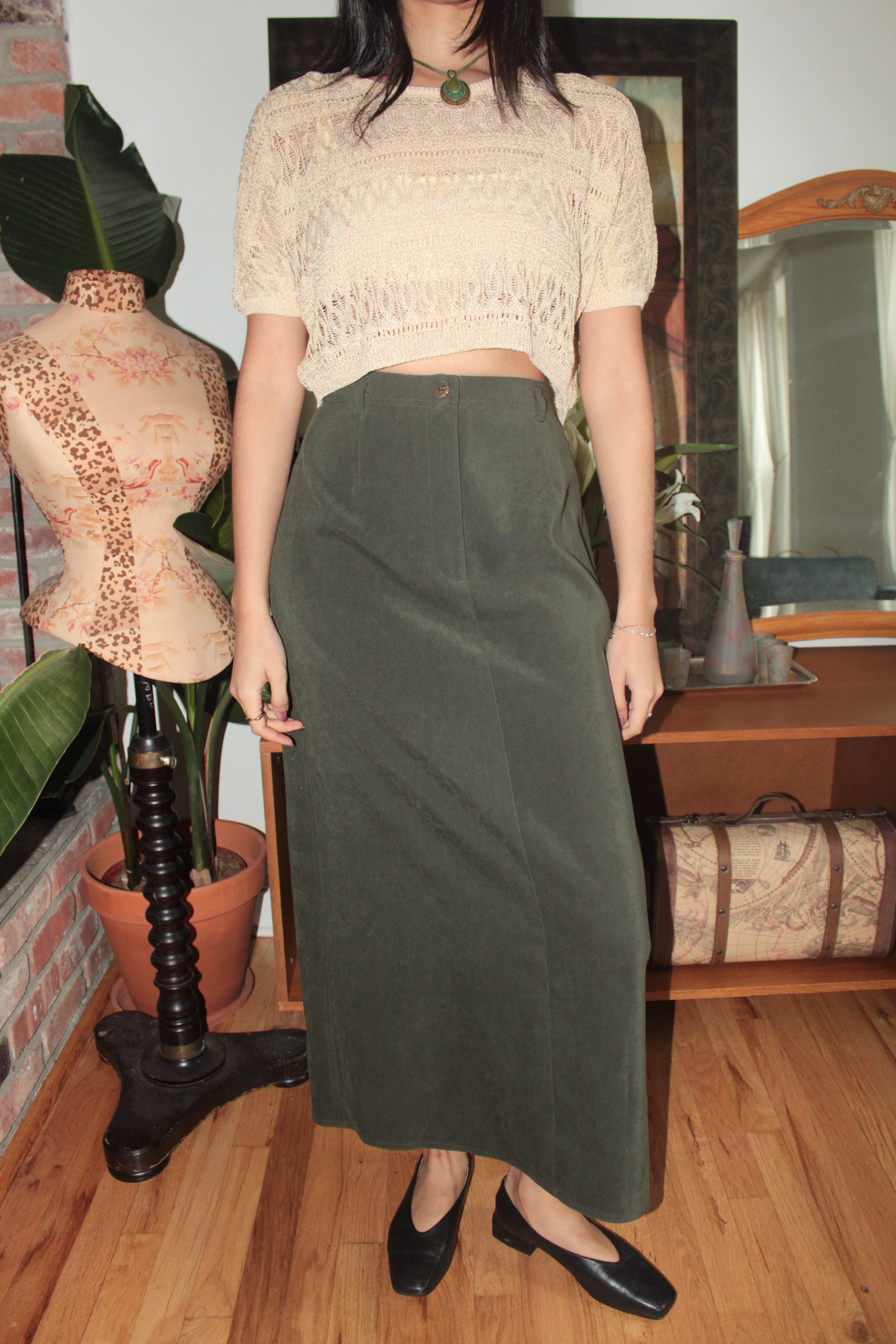 Vintage Cream Open-Knit Cropped Sweater (S)