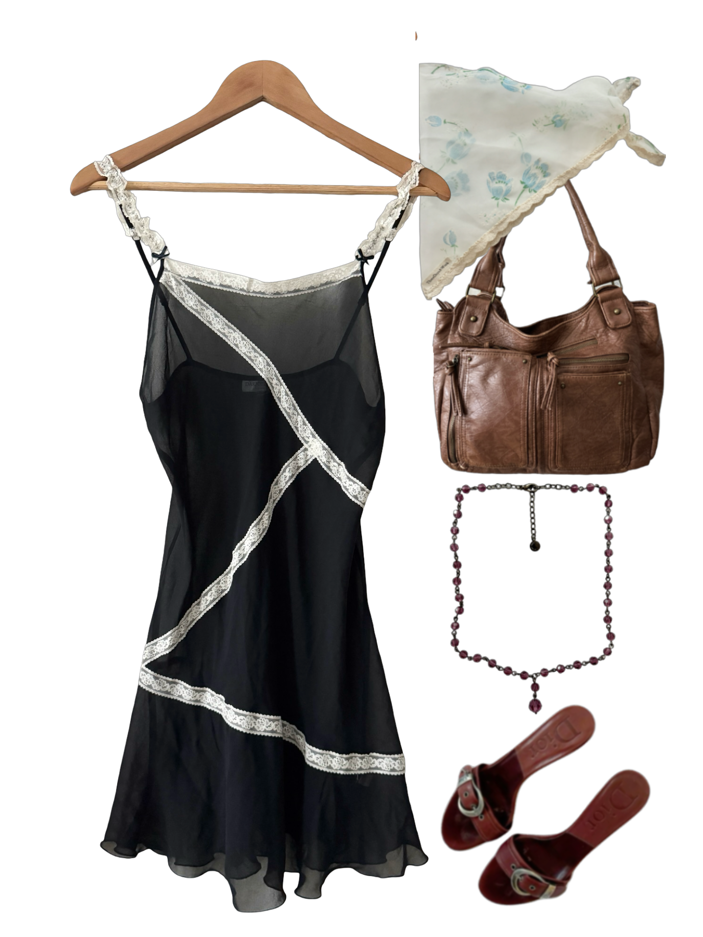 Vintage Y2K Midnight Ribbon Lace Mini Dress (M)