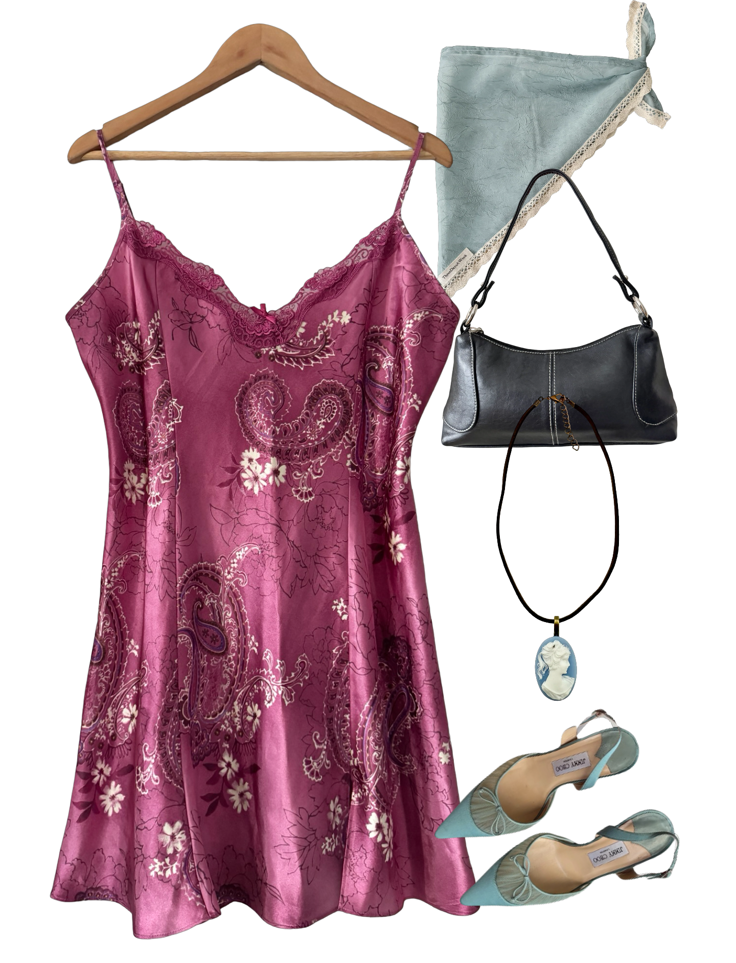Vintage Y2K Raspberry Paisley Slip Mini Dress (L)
