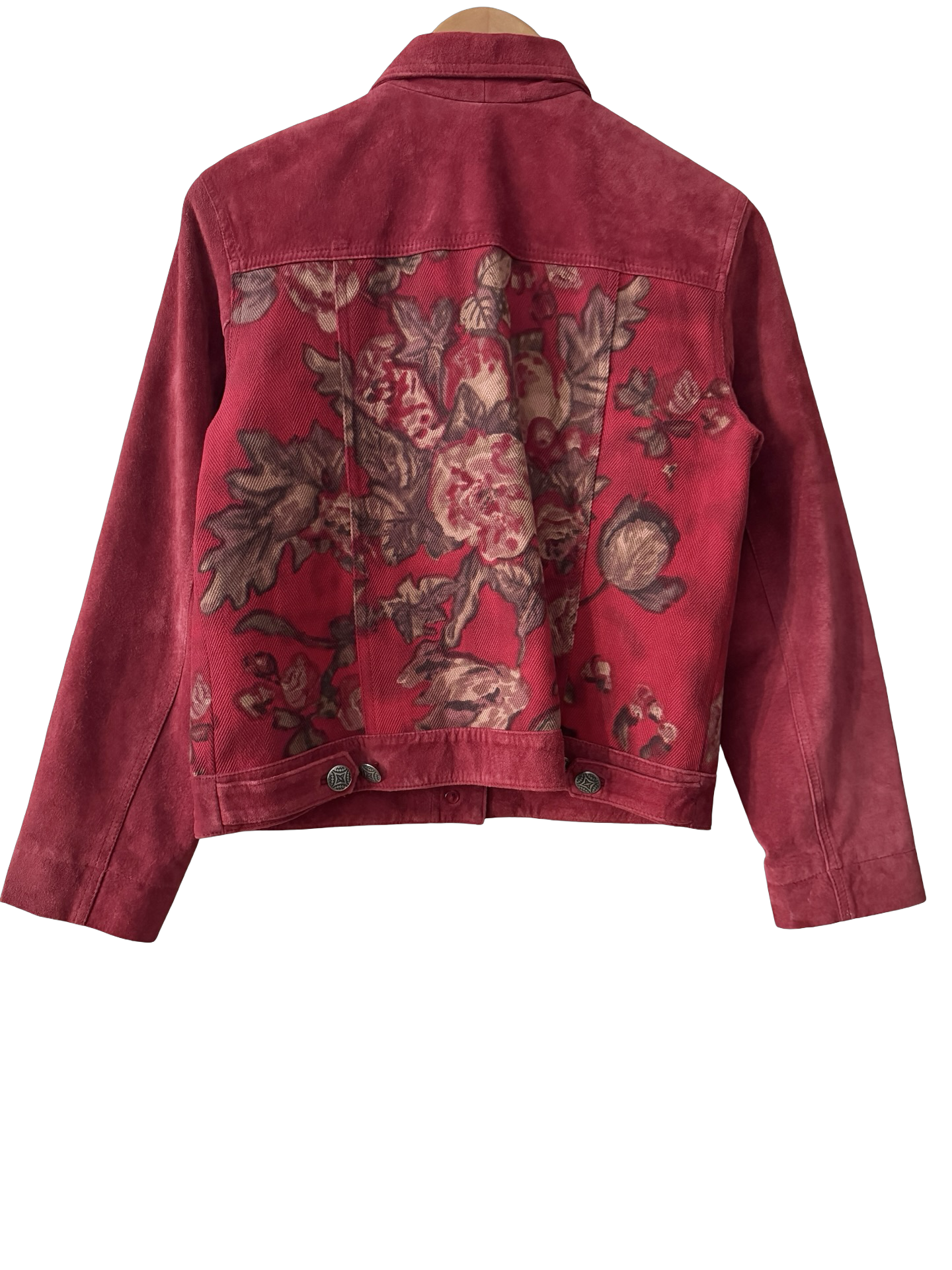Vintage Y2K Raspberry Leather Floral Jacket (M)