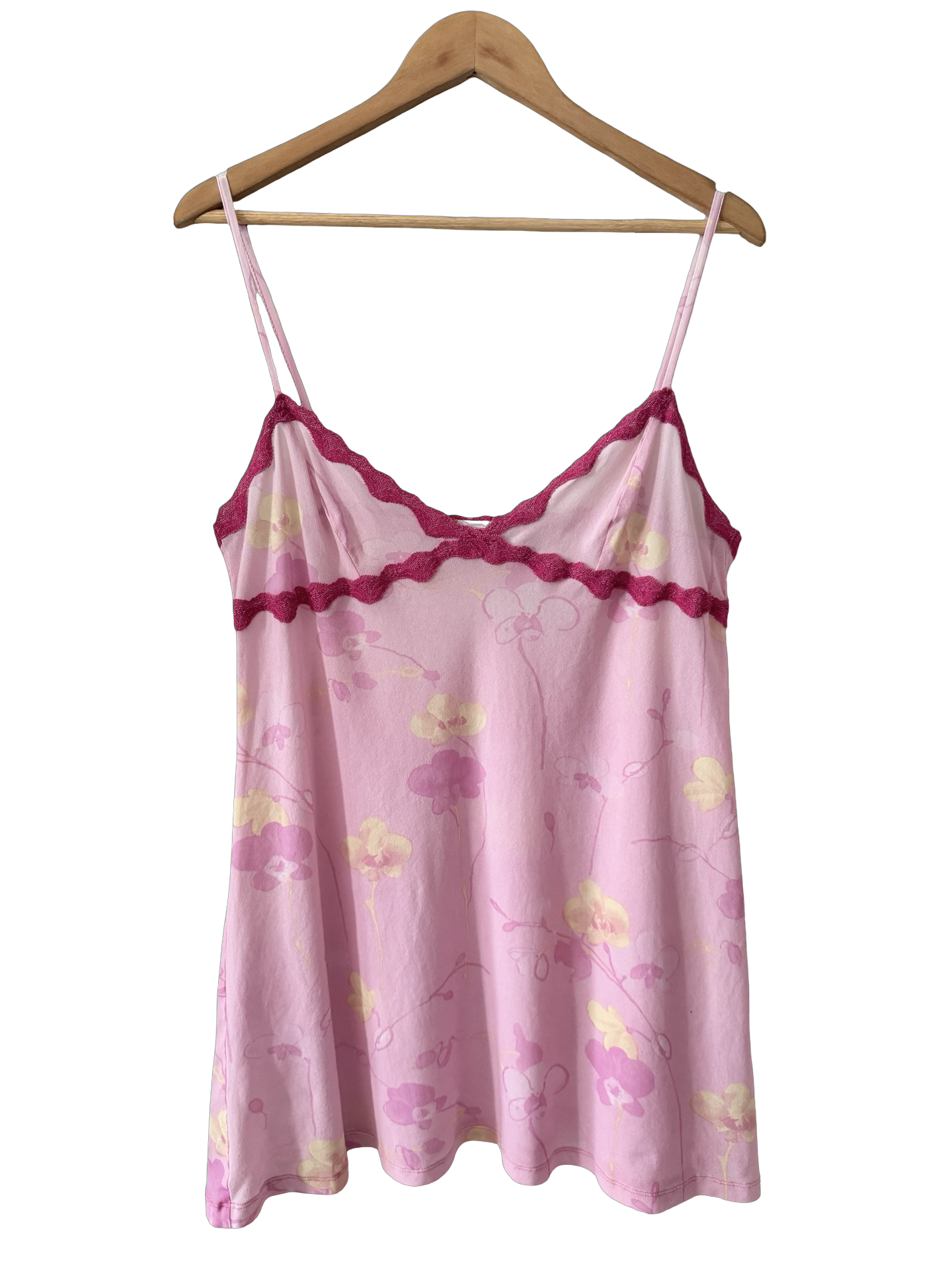 Vintage Y2K Pink Floral Lace Slip (L)