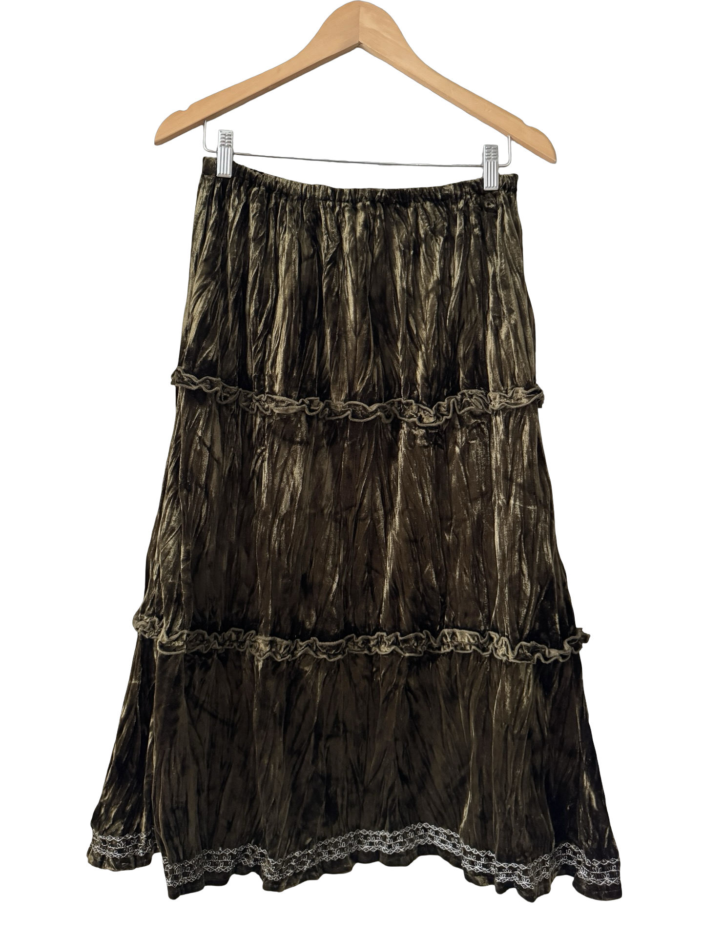 Vintage Y2K Crushed Velvet Poet Midi Skirt (M)
