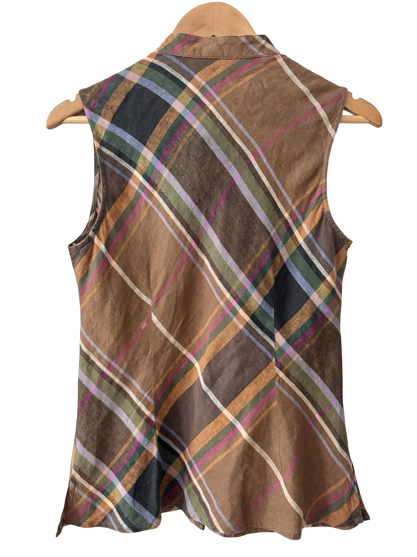 Vintage Earth Tone Plaid Linen Button-Up (M)