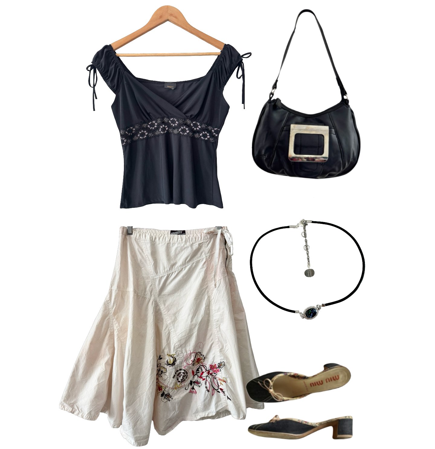 Vintage Y2K Midnight Lace Bardot Top (S/M)