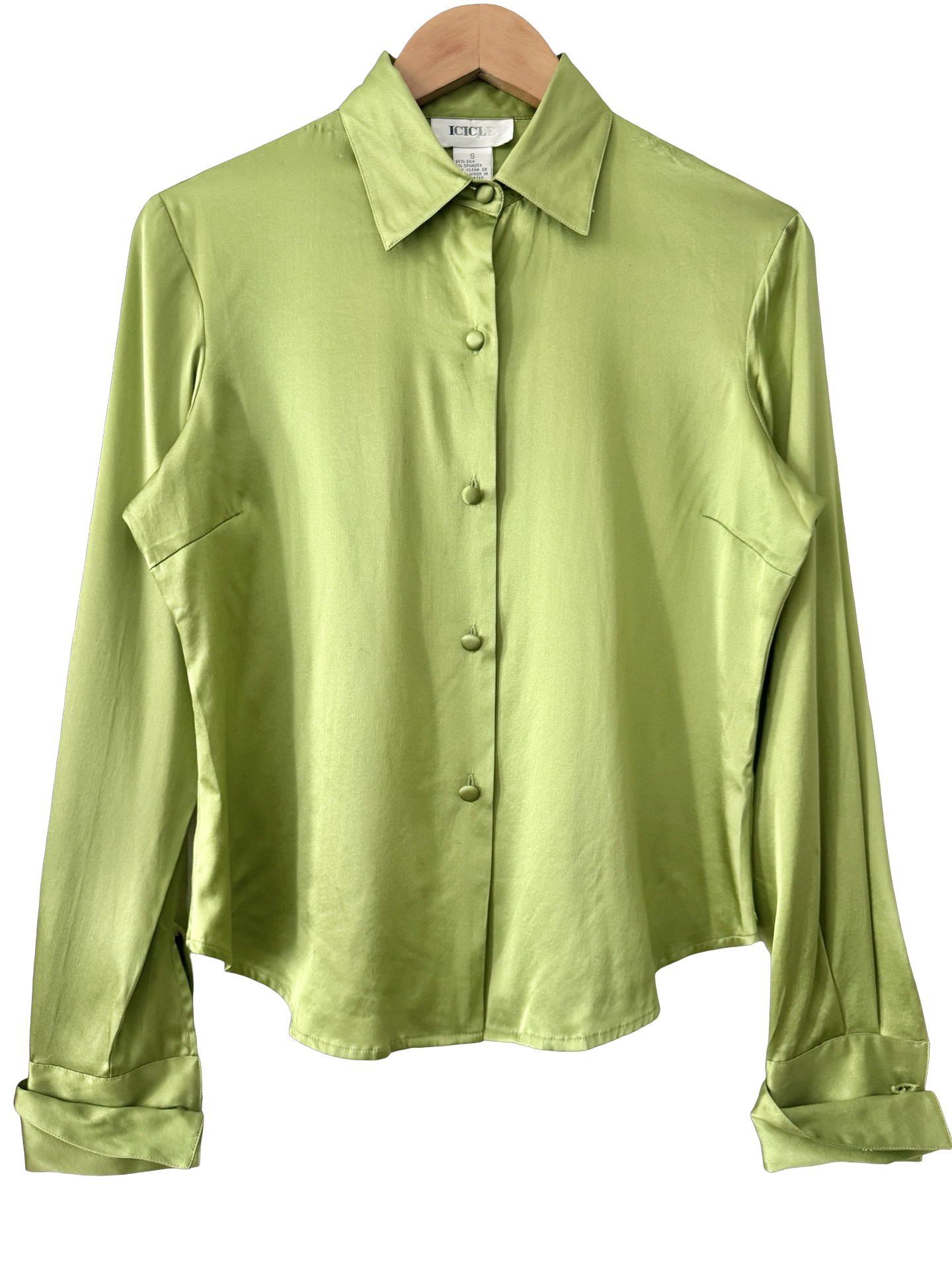 Vintage 90s Avocado Silk Button-Up Blouse (S-M)