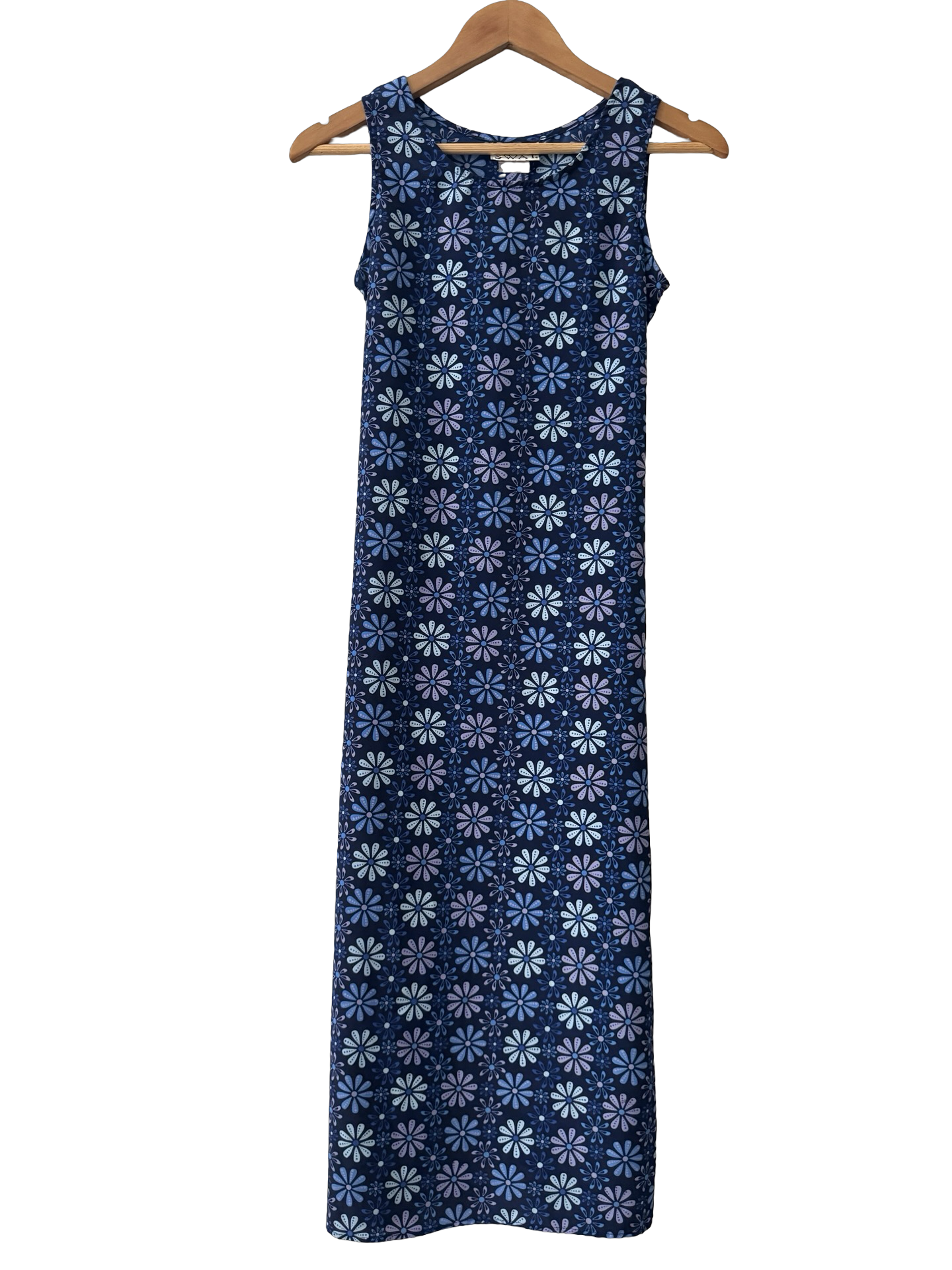 Vintage 90s Blue Floral Tie-Back Maxi Dress (M)