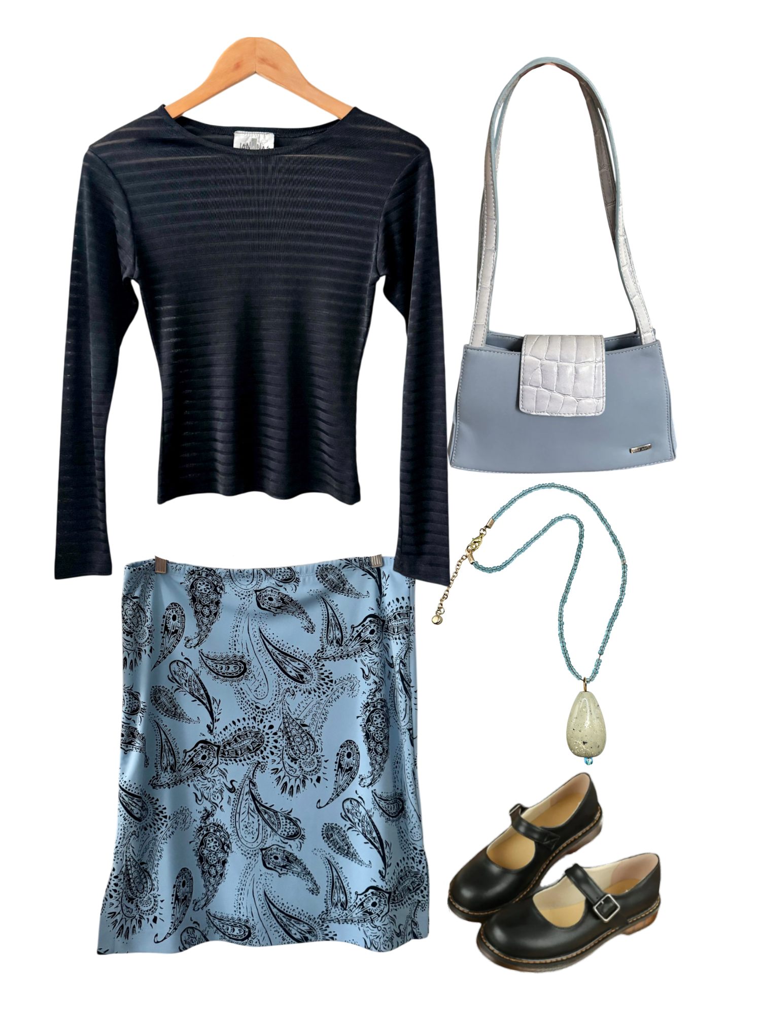 Vintage 90s Black Sheer Stripe Long Sleeve Top (S)