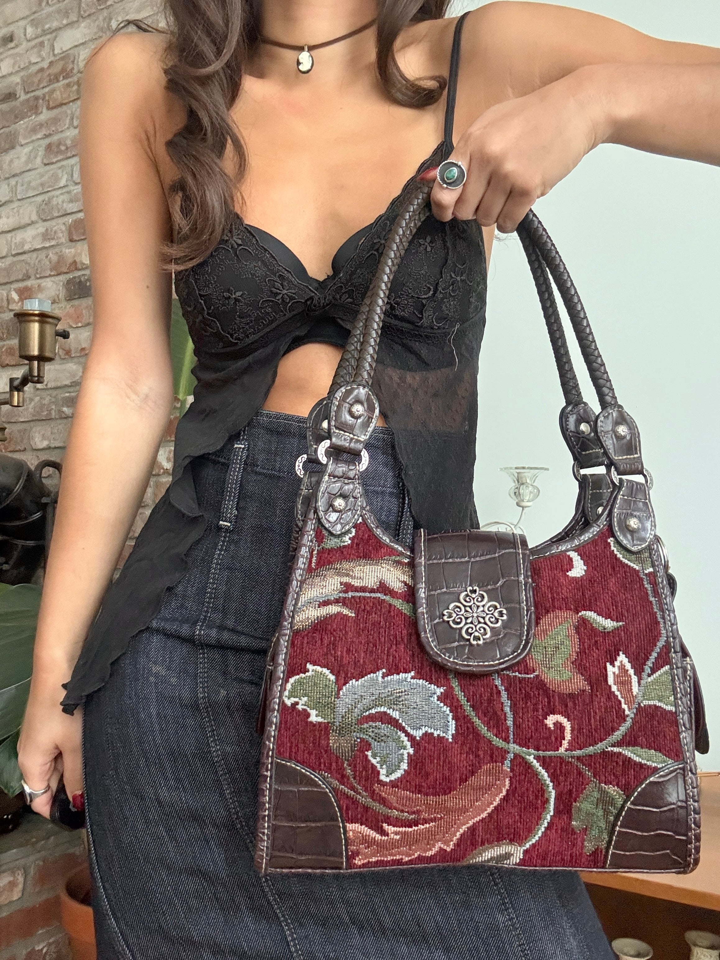 Vintage Y2K Tapestry Romance Shoulder Bag