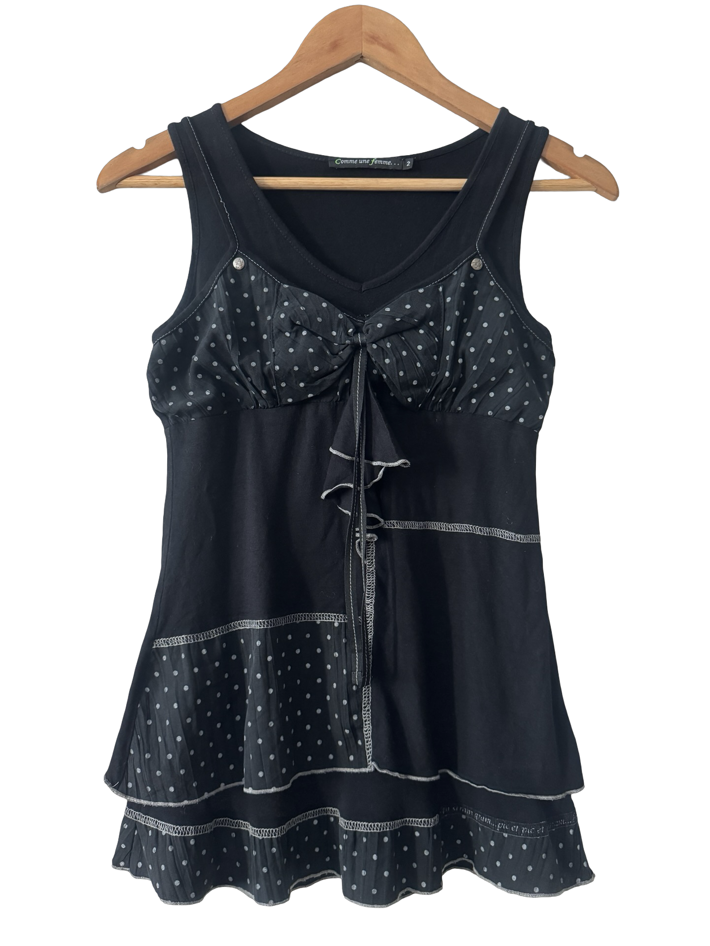 Vintage 90s French Midnight Polka Dot Patchwork Top (S)