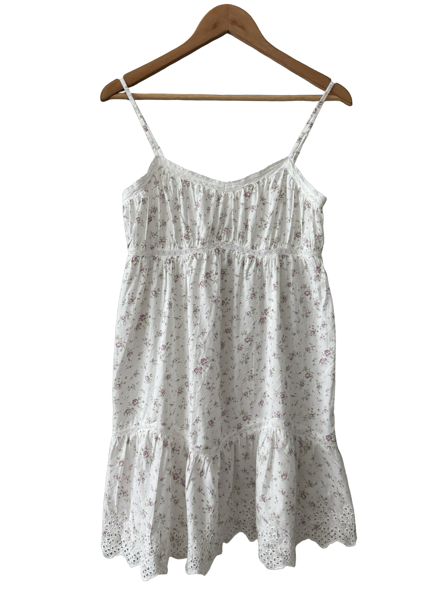 Prairie Floral Eyelet Babydoll Mini Dress (S)
