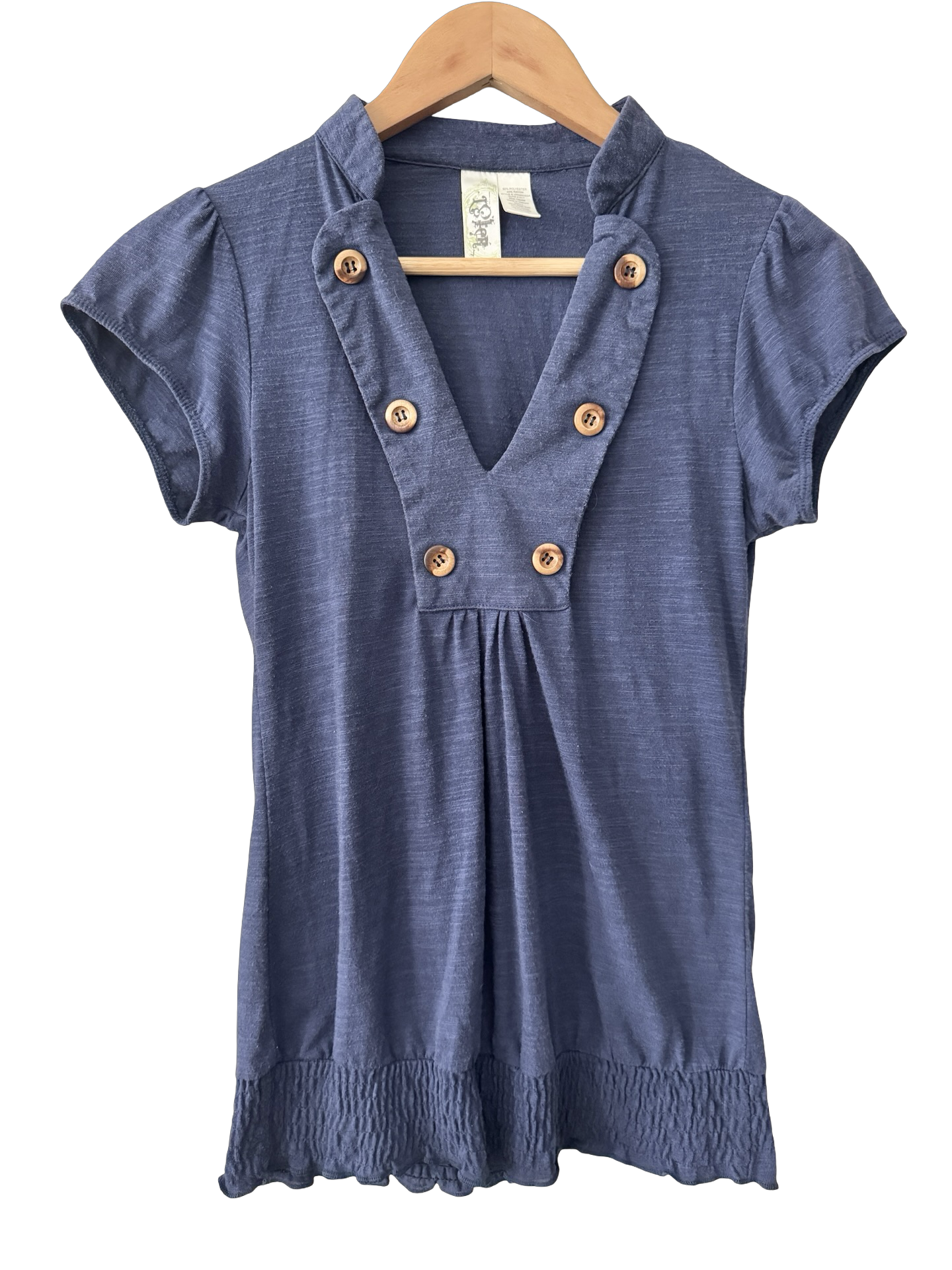 Vintage Y2K Navy Puff Sleeve Button Top (S)