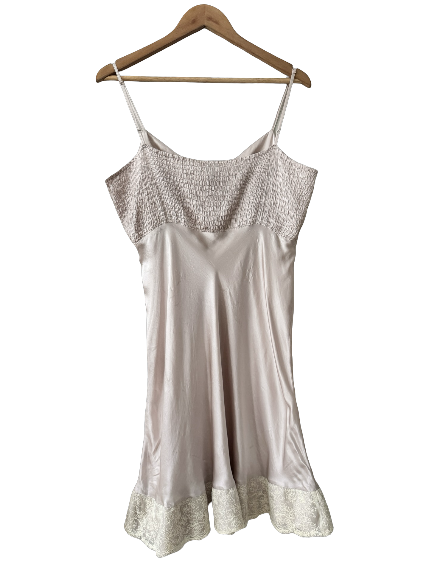 Vintage Fleurette Blush Satin Lace Slip Dress (L)