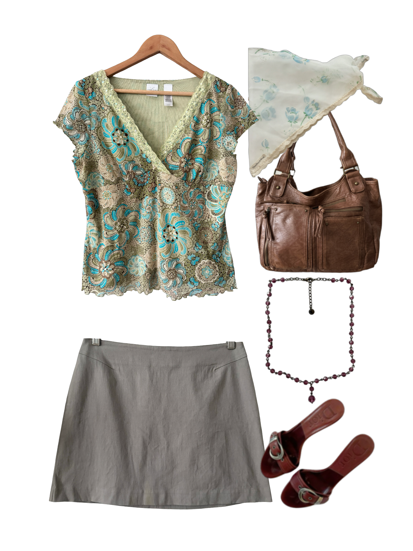 Vintage Y2K Turquoise Garden Wrap Top (XL)