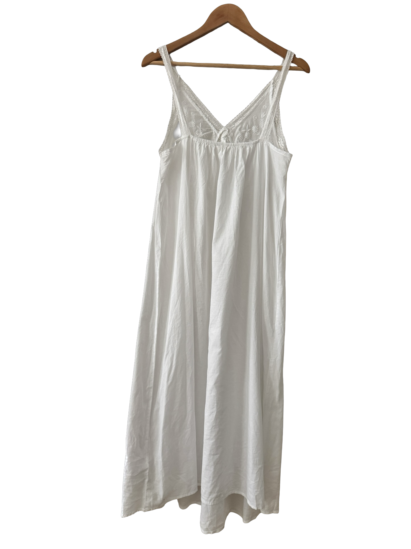 Vintage Ivory Embroidered Cotton Slip Dress (M)