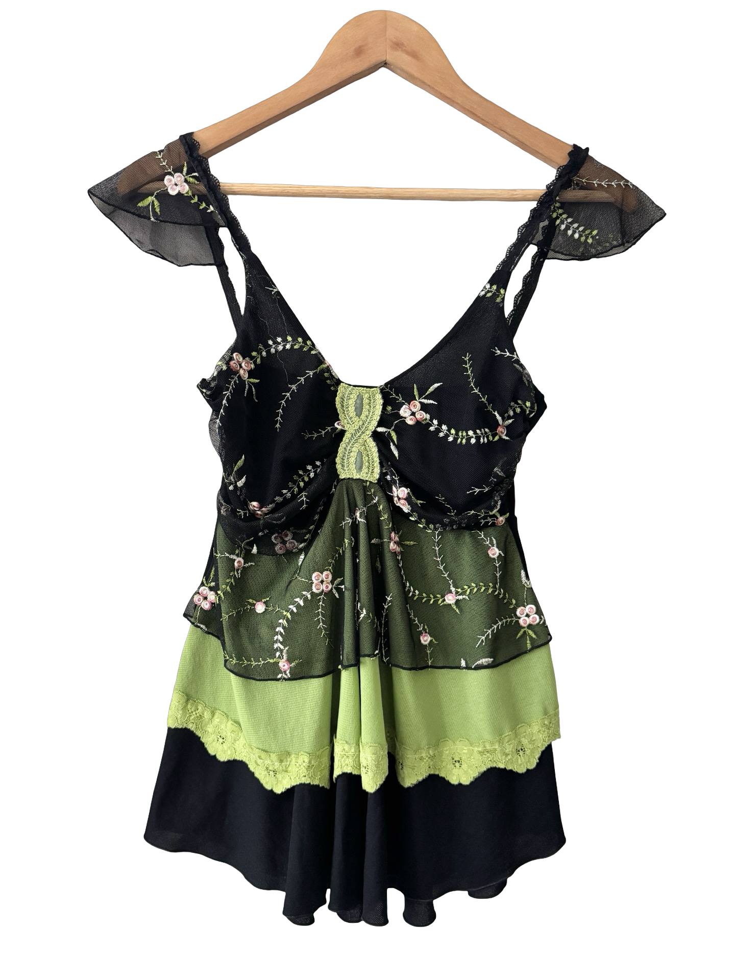 Vintage Y2K Enchanted Garden Mesh Babydoll Top (S)