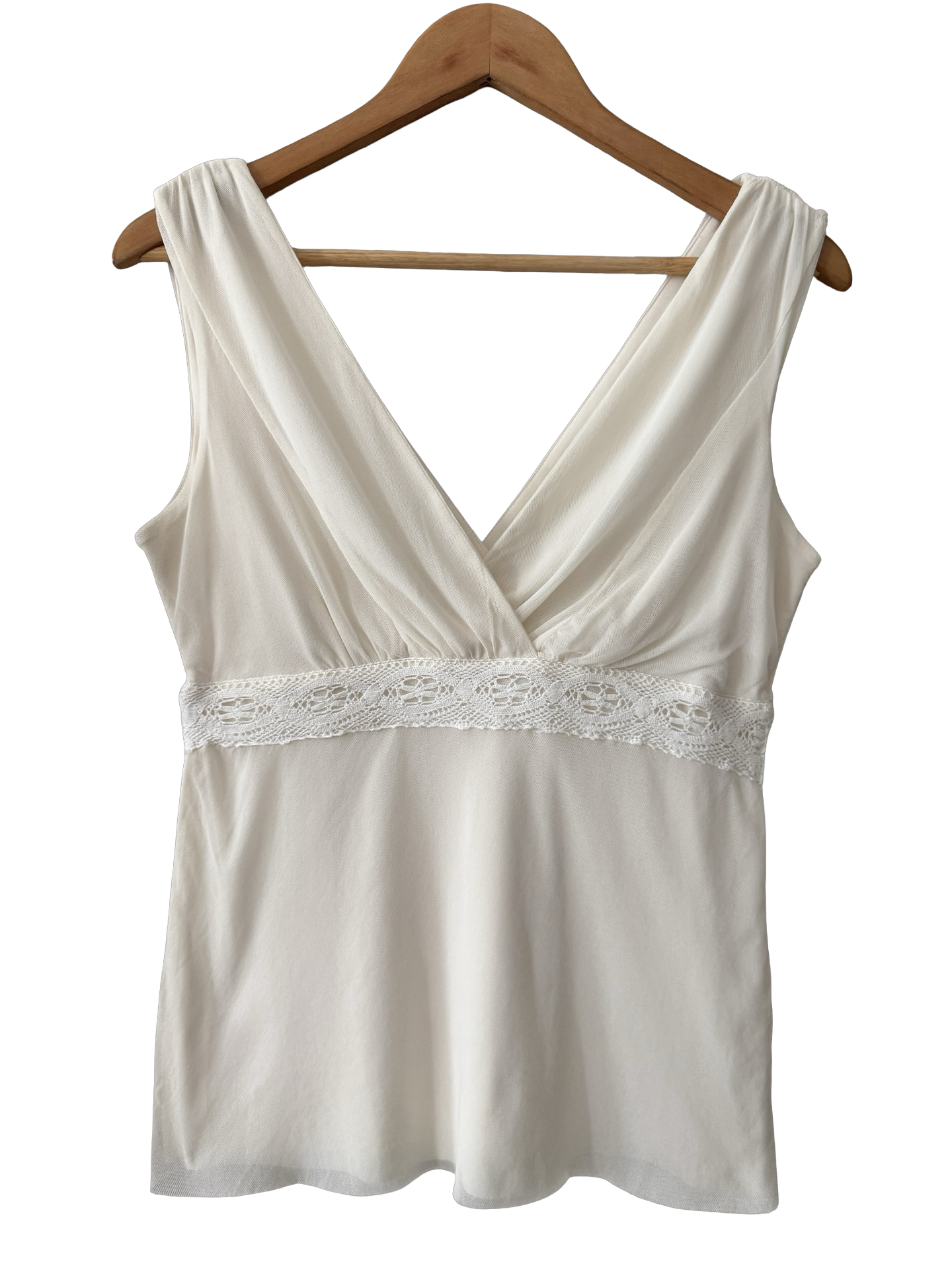Vintage90s Ivory Lace Trim Surplice Tank (M)