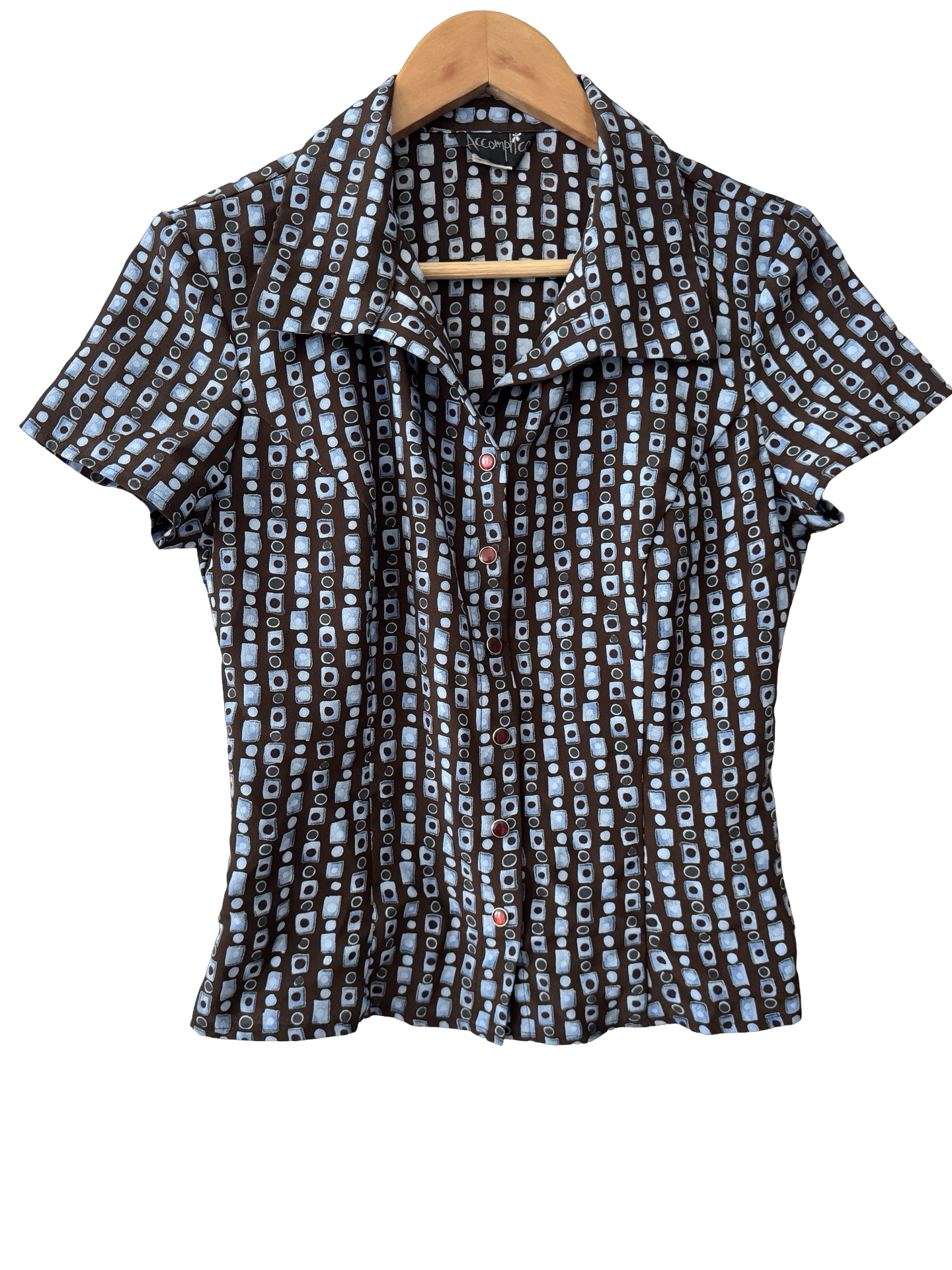 Y2K Groovy Geometric Button-Up Blouse (S/M)