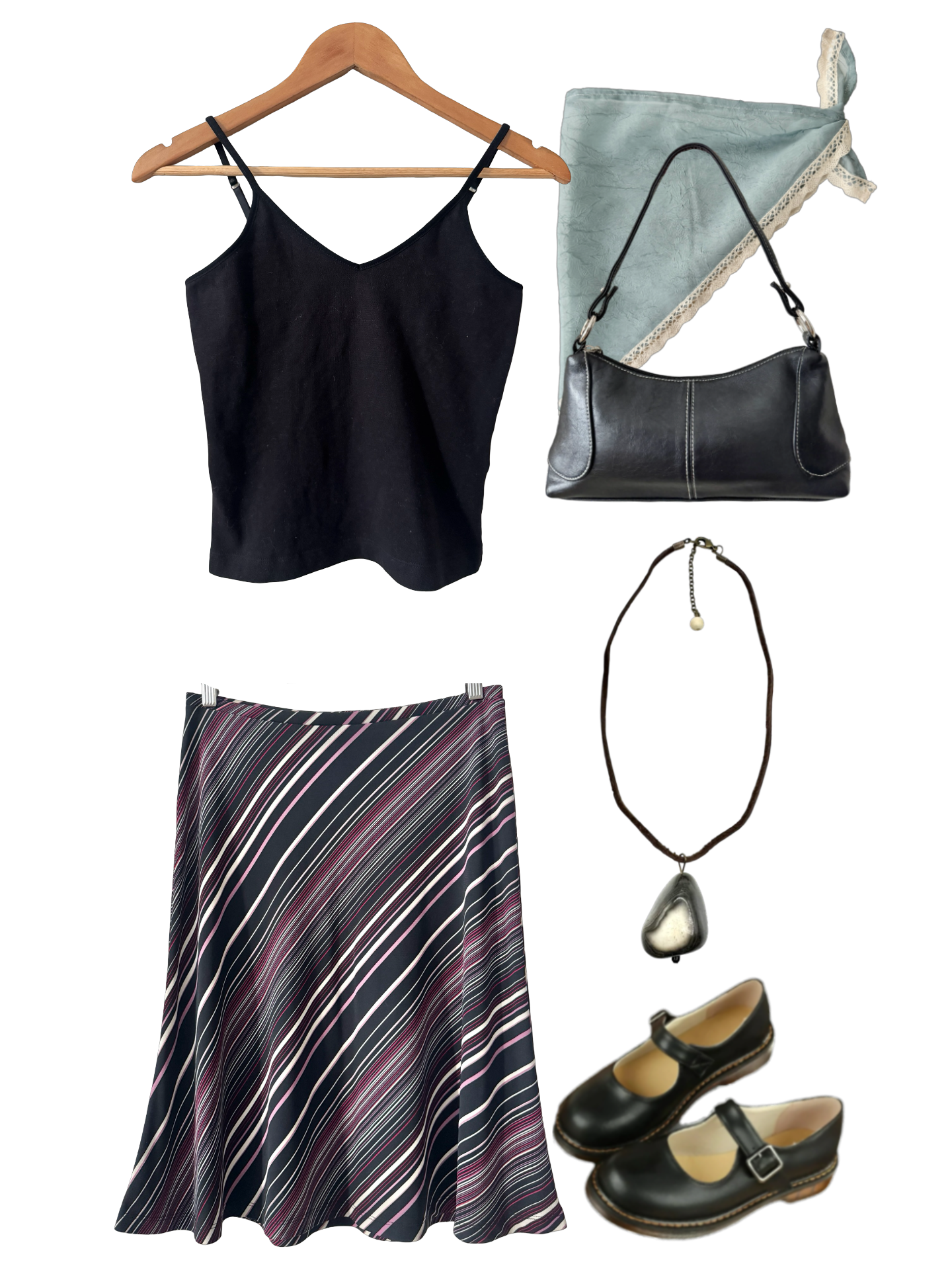 Vintage Y2K Pink Lines Diagonal Stripe Midi Skirt (M)