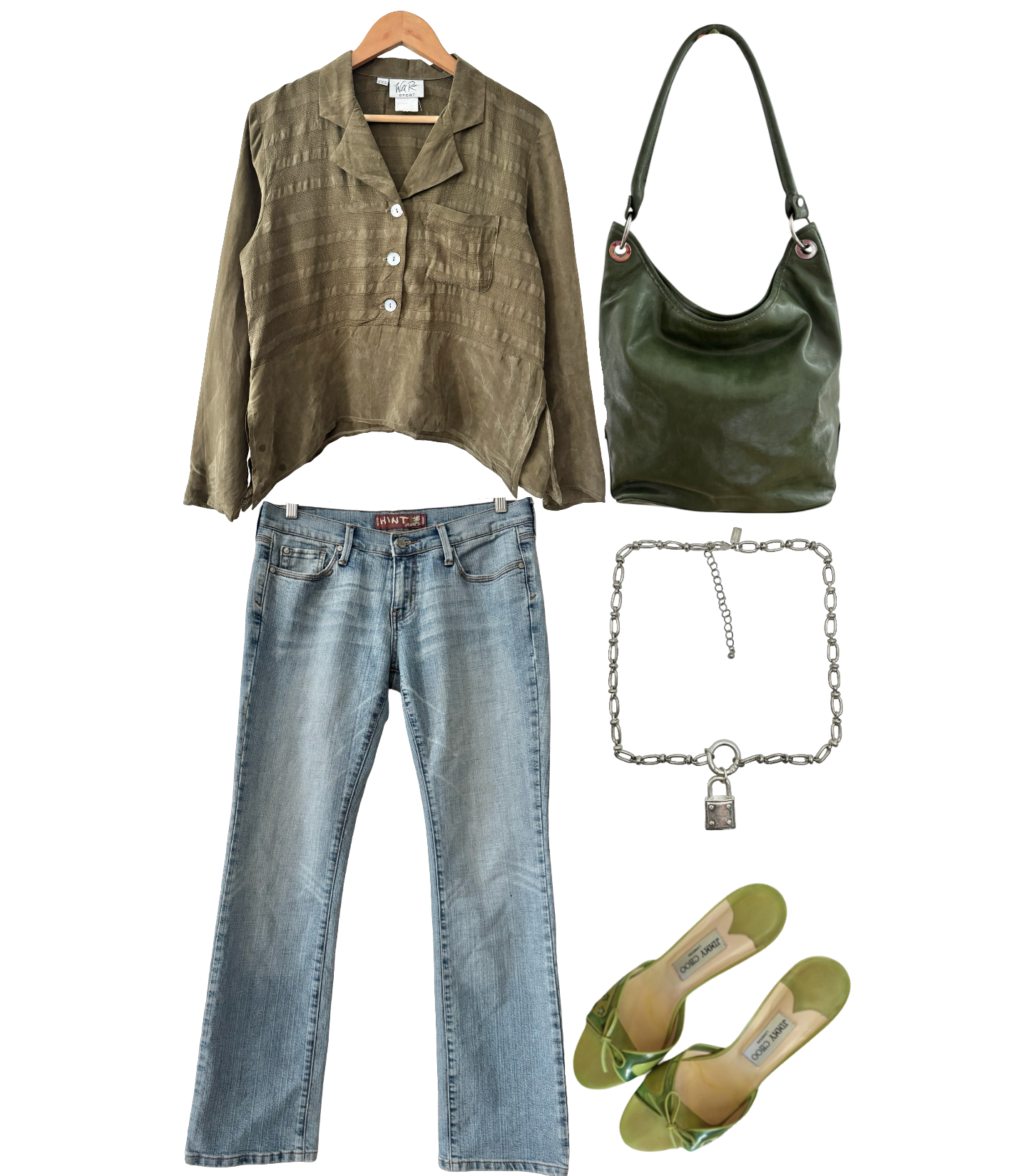 Vintage 90s Olive Grove Retro Blouse (M)