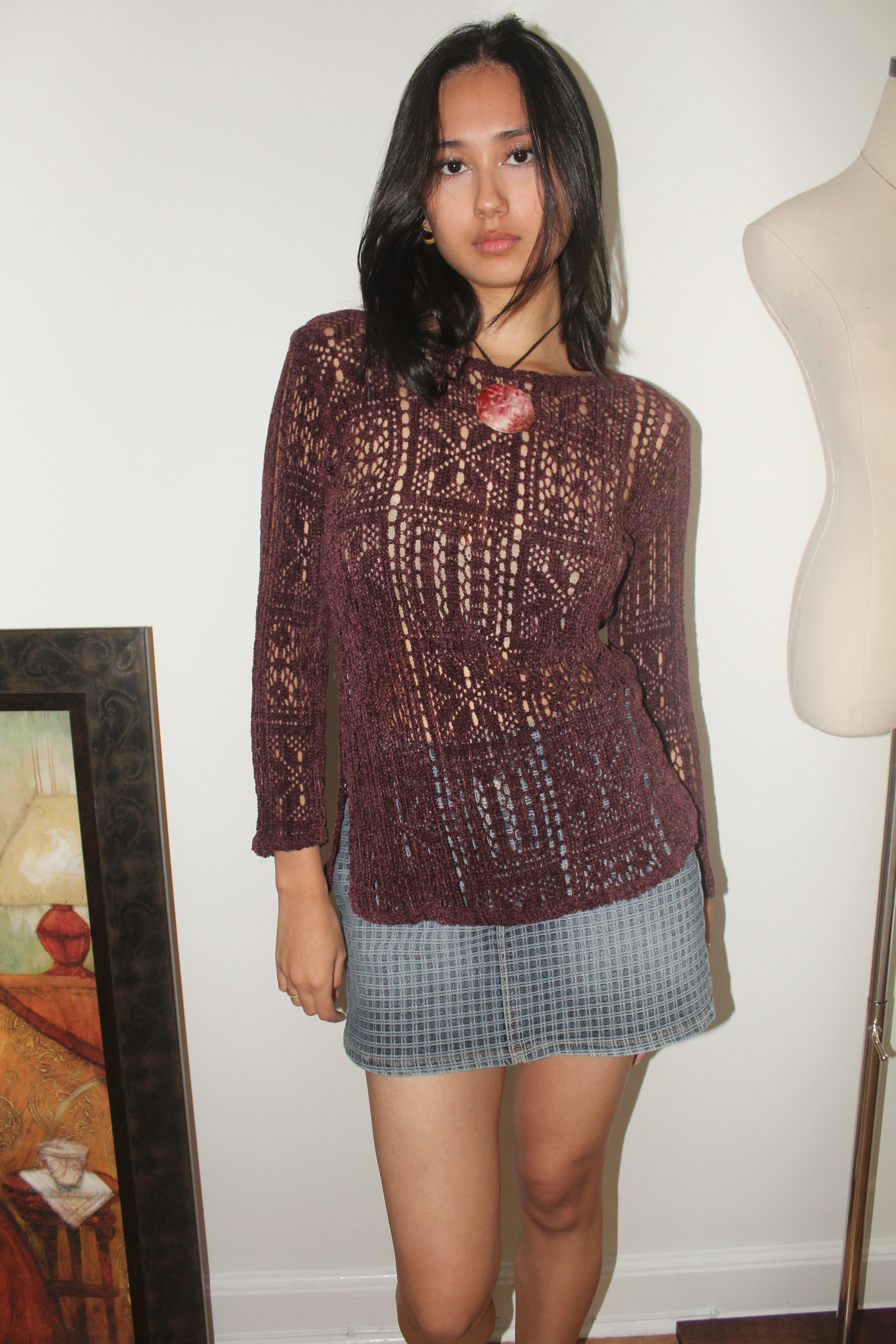 Vintage 90s Plum Cozy Mesh Knit (S)