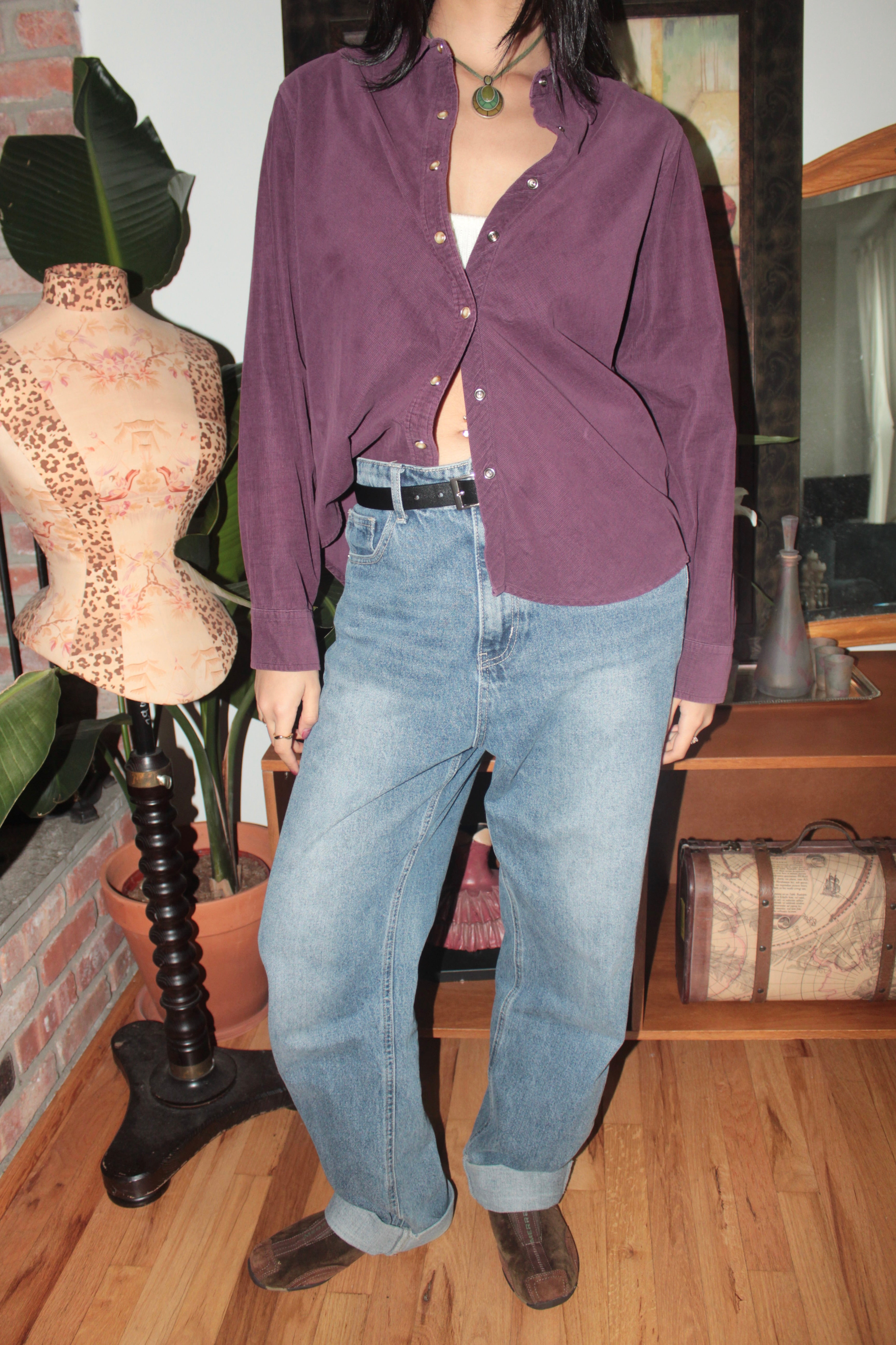 Vintage 90s Plum Corduroy Button Up (M)