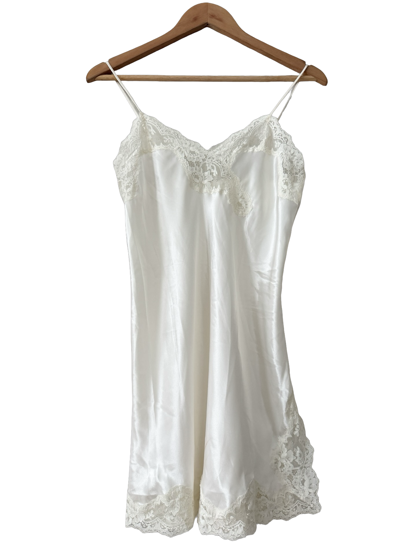 Vintage 90s Ivory Moon Lace Mini Slip Dress (S)