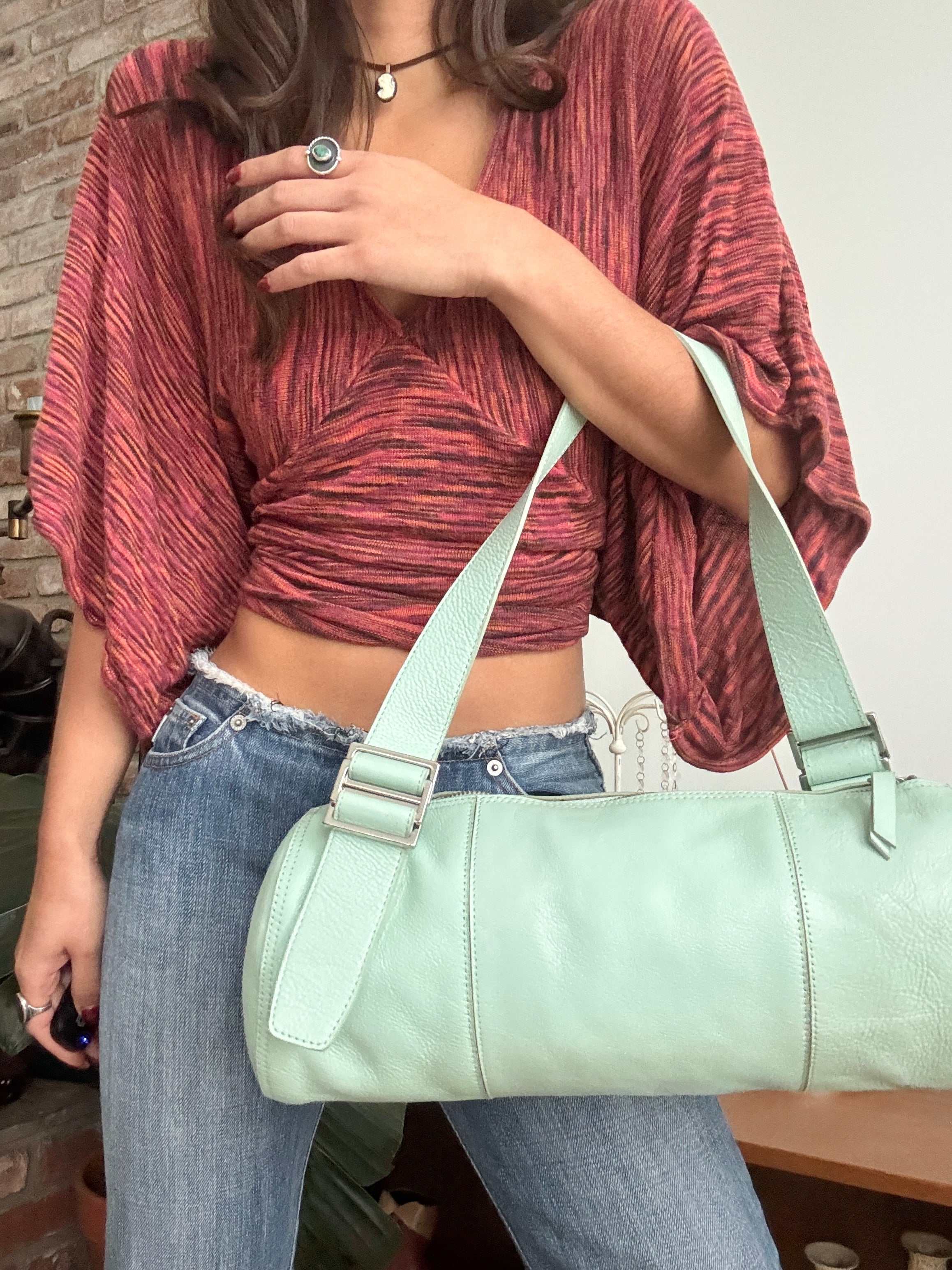 Vintage Y2K Seafoam Leather Barrel Bag