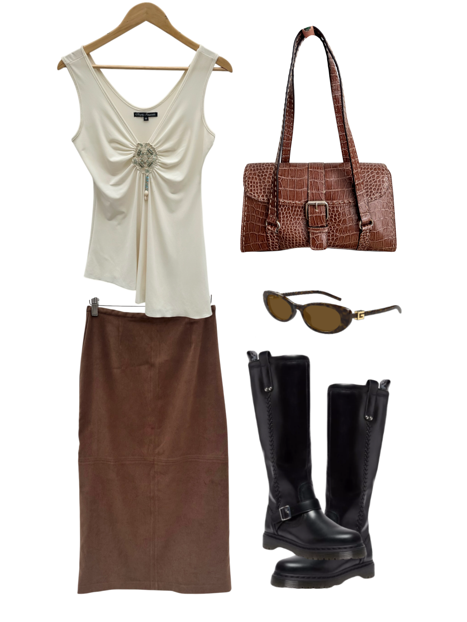 Vintage 2000s Cream Beaded Rosette Tank (M)