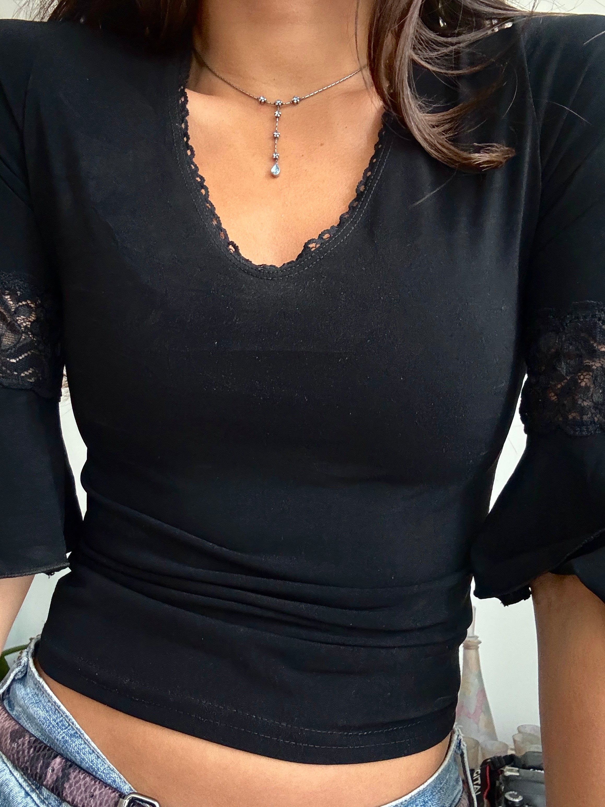 Vintage Y2K Blue Crystal Y-Drop Necklace