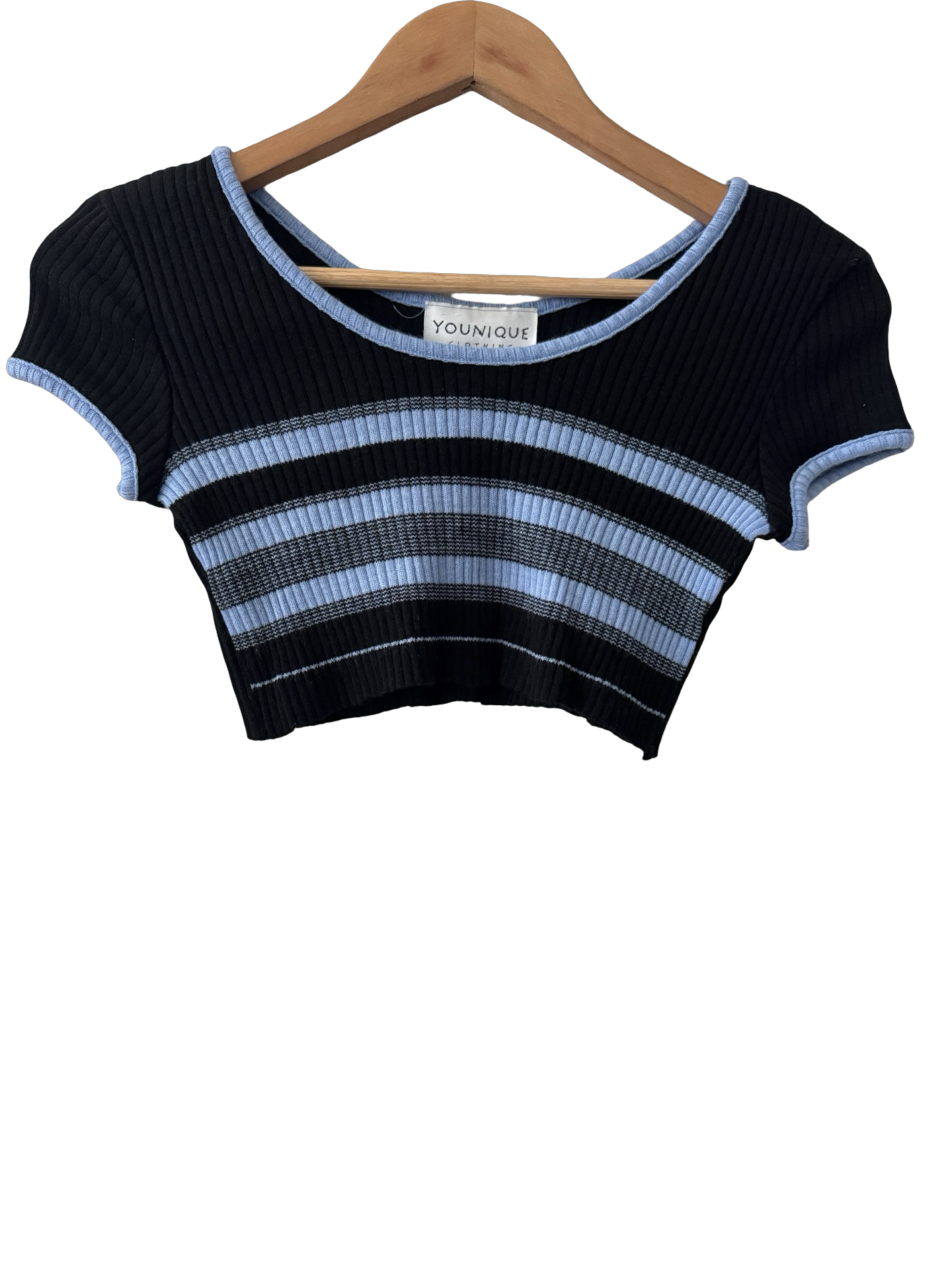 Vintage Y2K Black & Baby Blue Ribbed Crop Top (S/M)