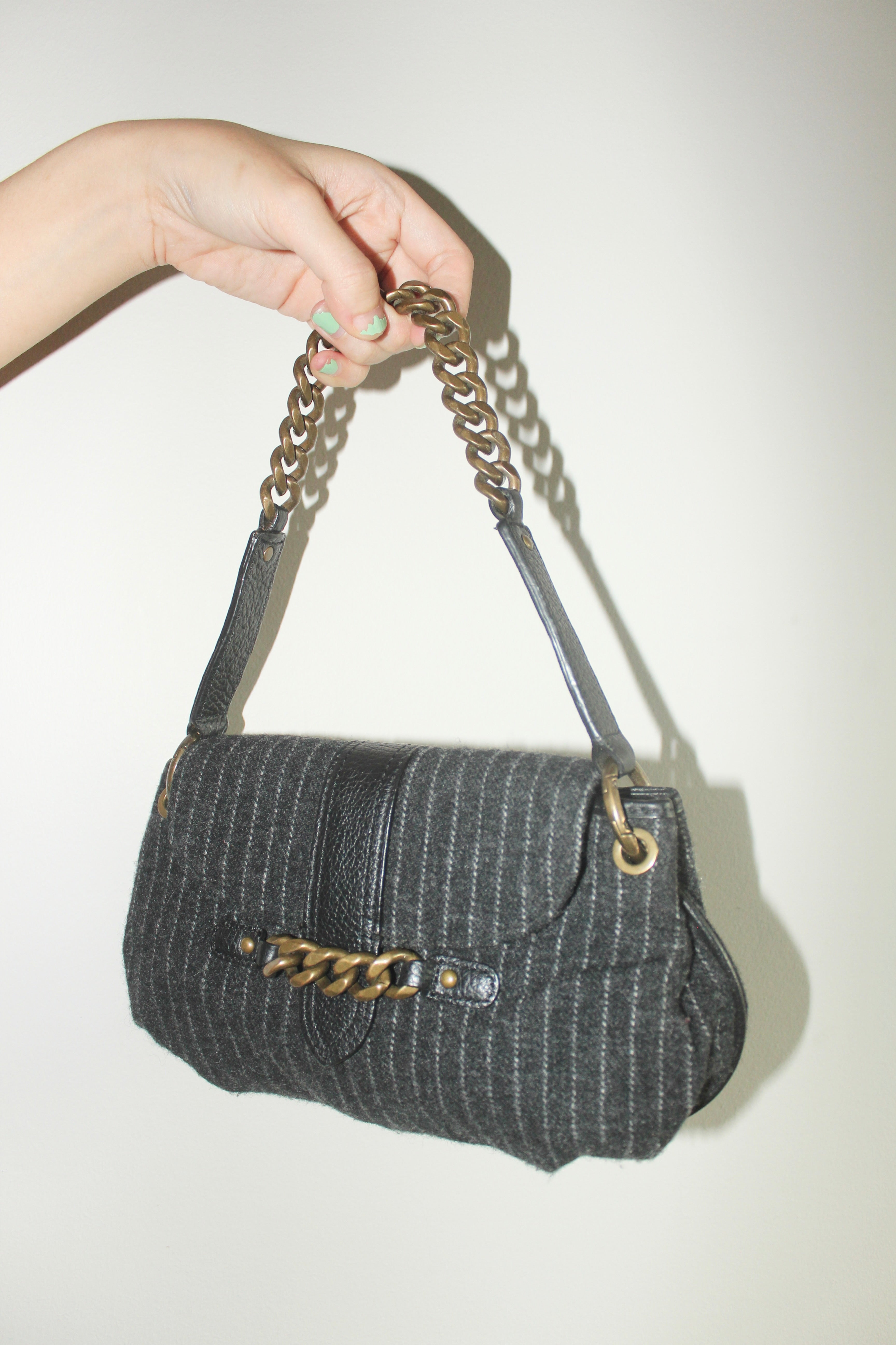 Retro Chain Pinstriped Purse