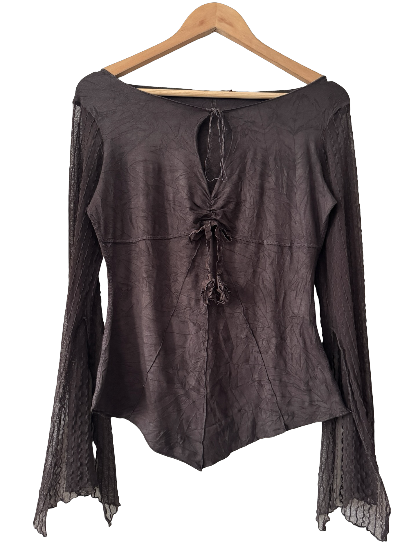 Vintage Y2K French Espresso Sheer Mesh Top (L)