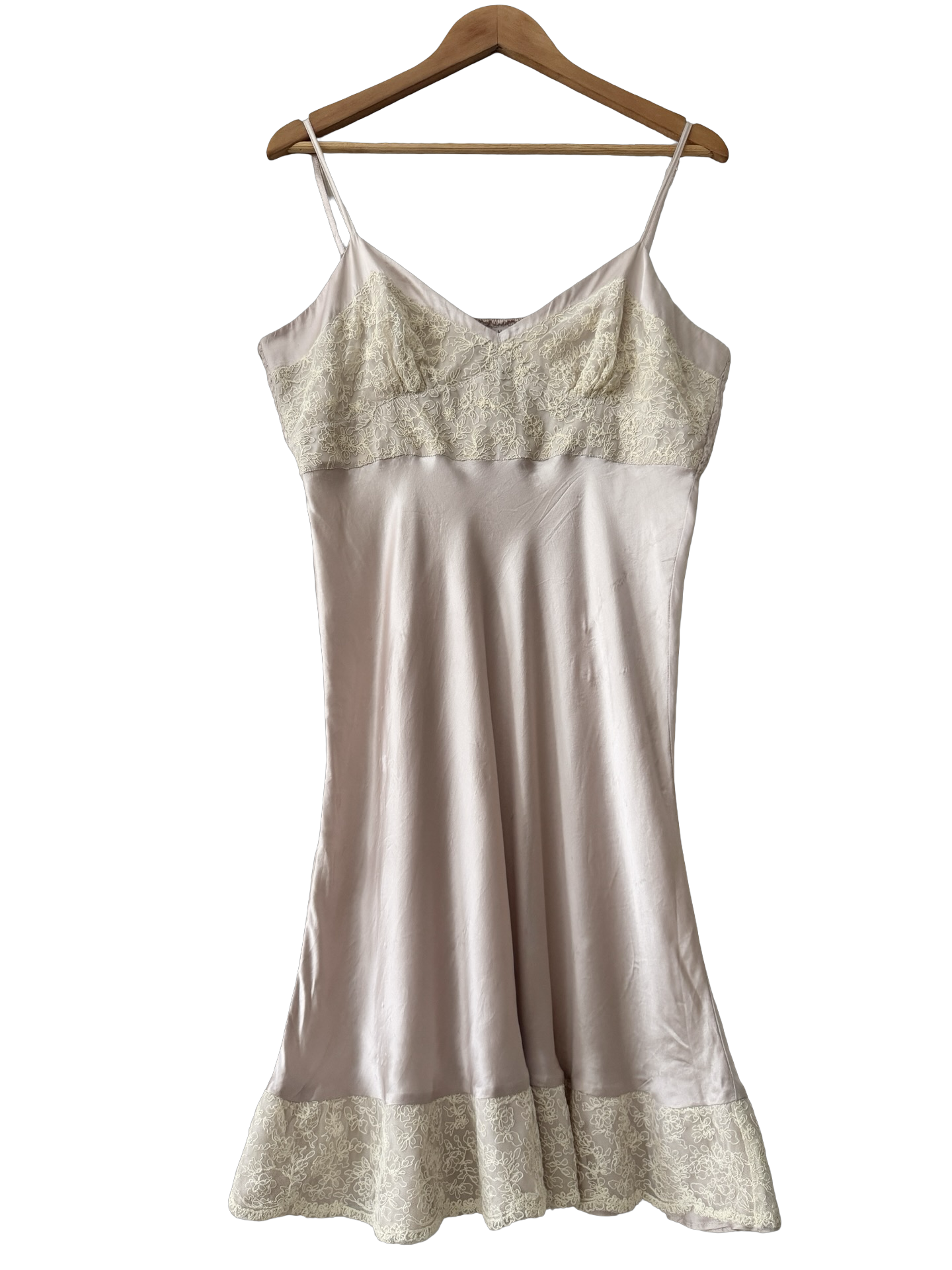 Vintage Fleurette Blush Satin Lace Slip Dress (L)