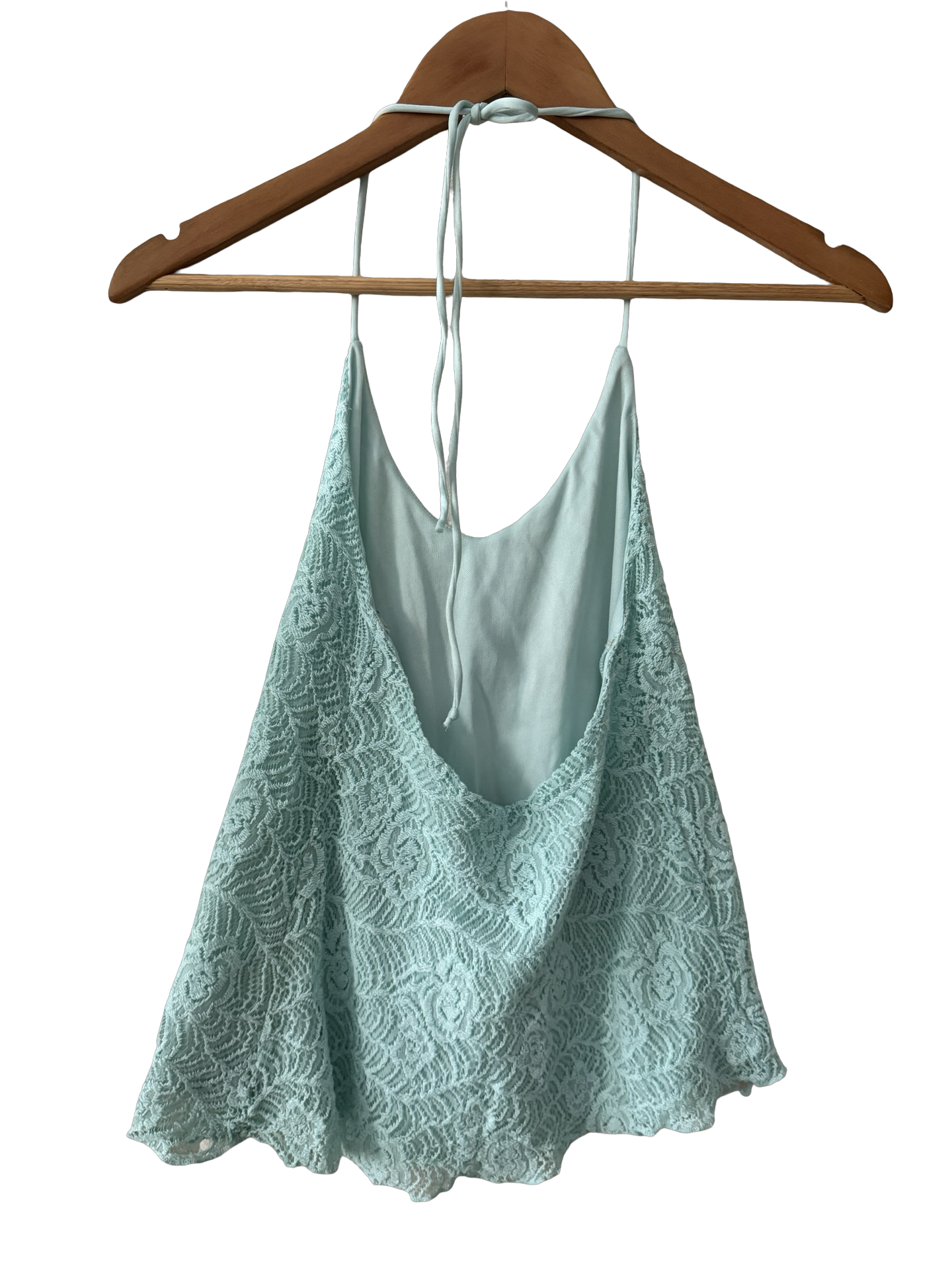 Vintage Y2K Seafoam Lace Halter Top (Extra Small)