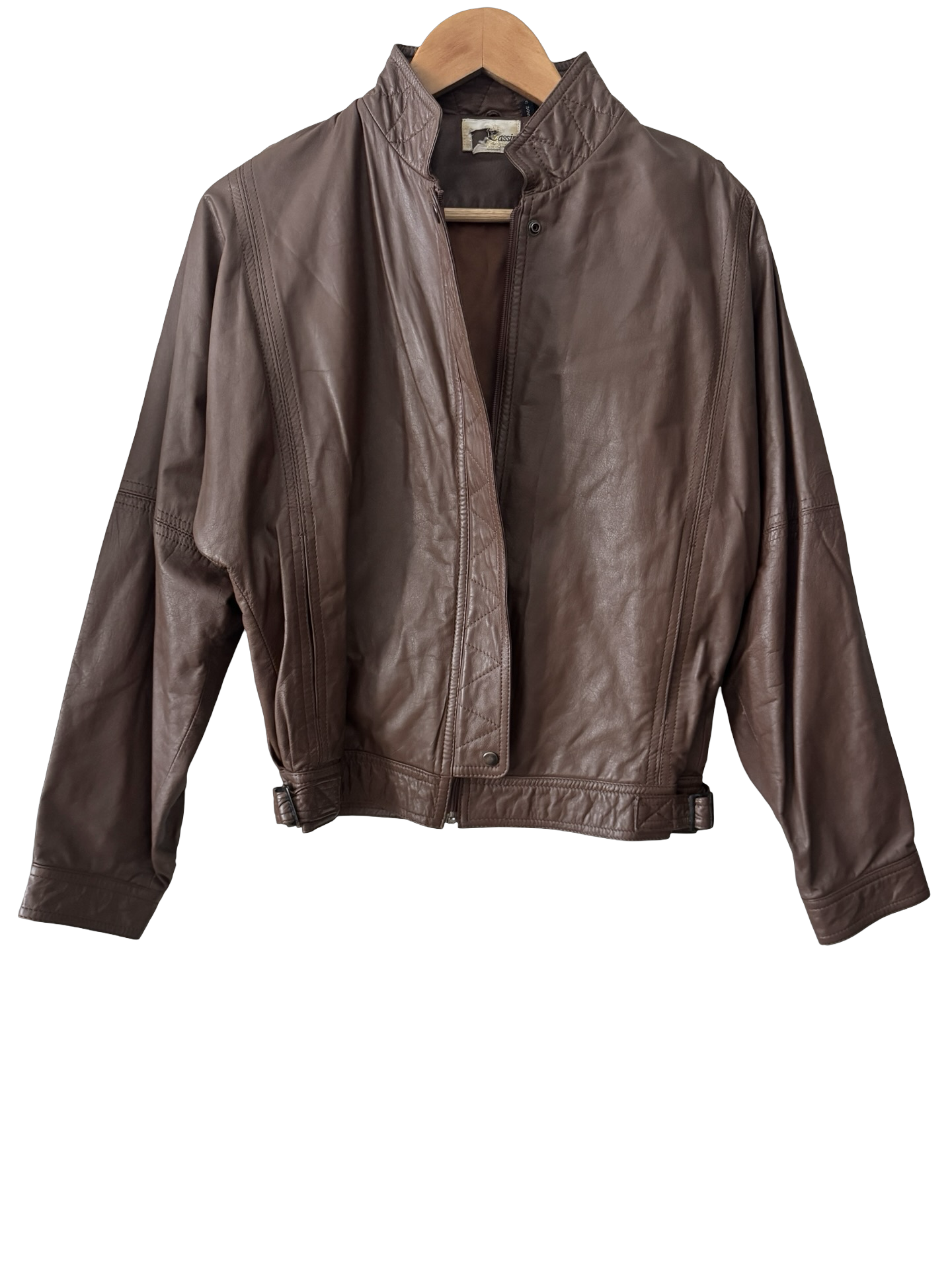 Vintage 90s Espresso Leather Bomber Jacket (M)