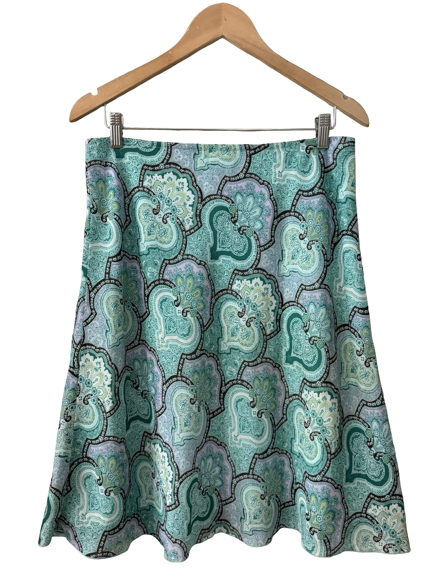Vintage 90s Aqua Paisley Retro Midi Skirt (L)
