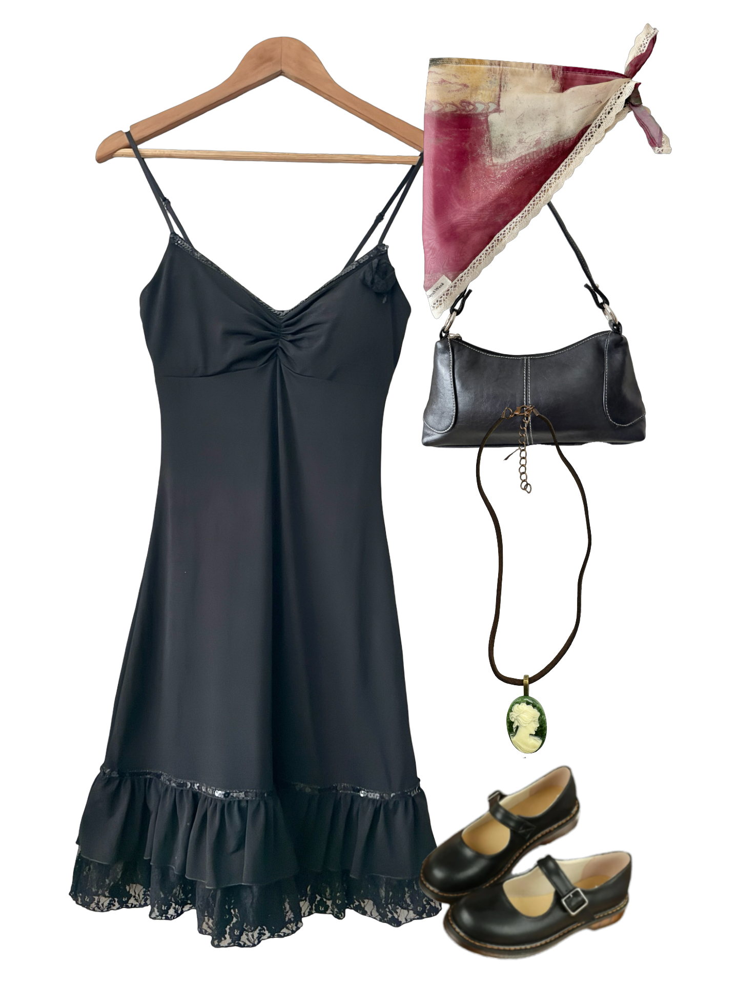 Vintage Y2K French Midnight Ruffle Dress (S)