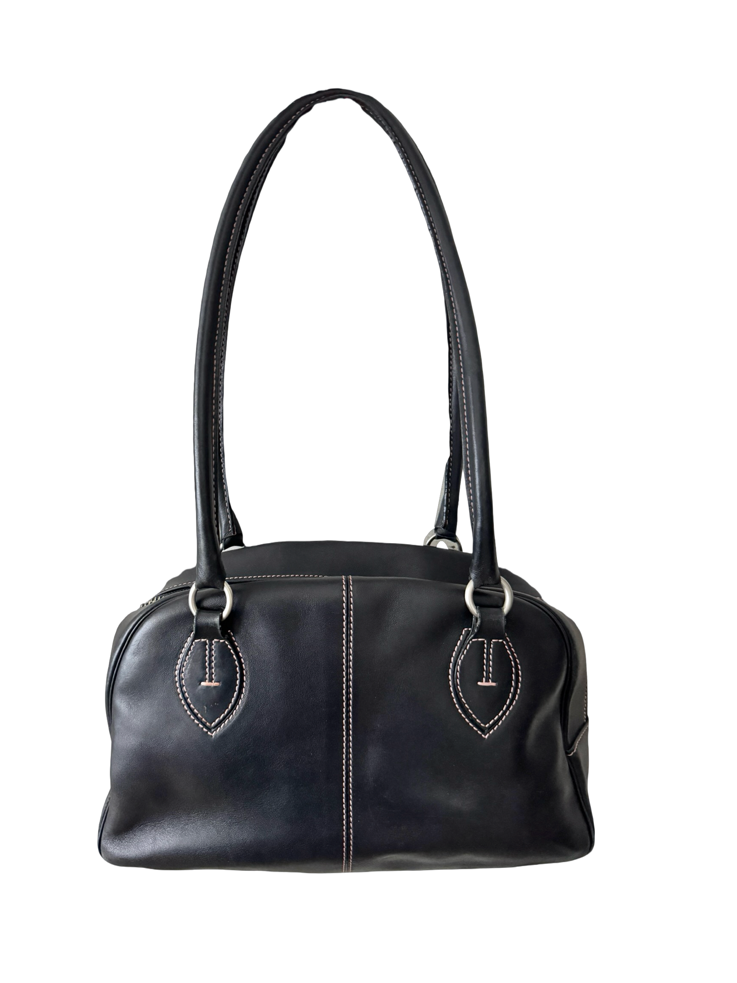 Vintage Y2K Pink-Stitch Midnight Bowling Bag