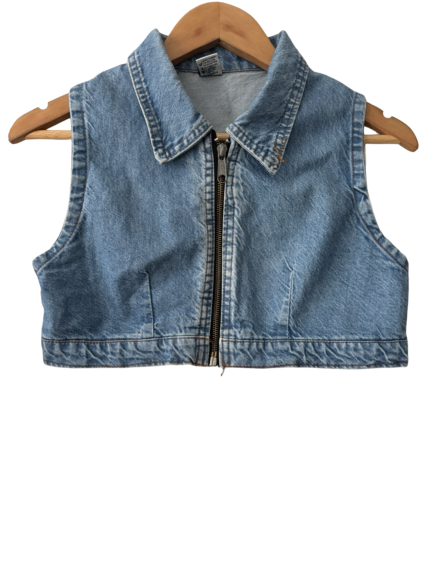 Vintage Light Wash Zip-Front Ultra Cropped Denim Vest (XS/S)