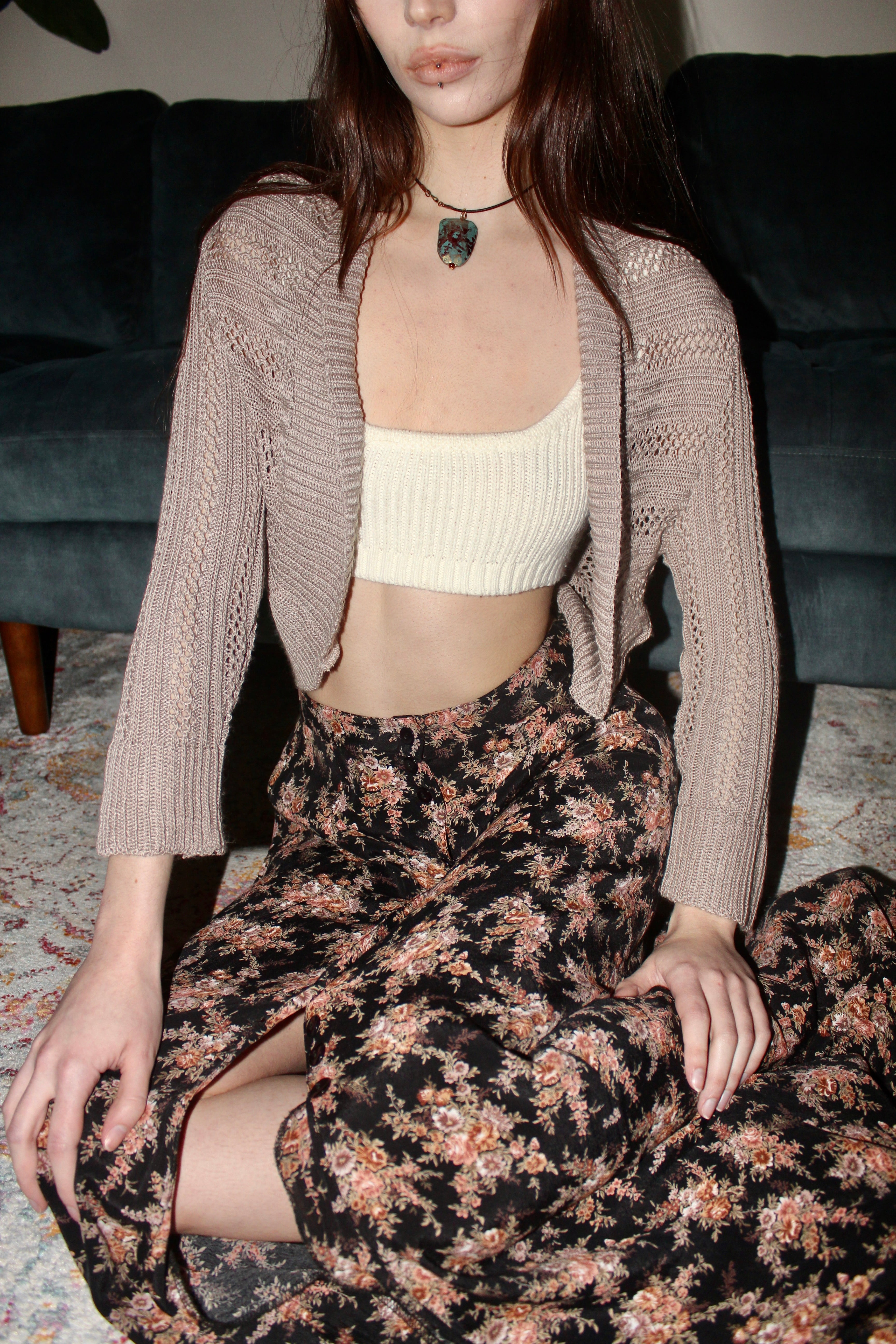 Vintage 90s Taupe Cropped Knit Bolero (S)