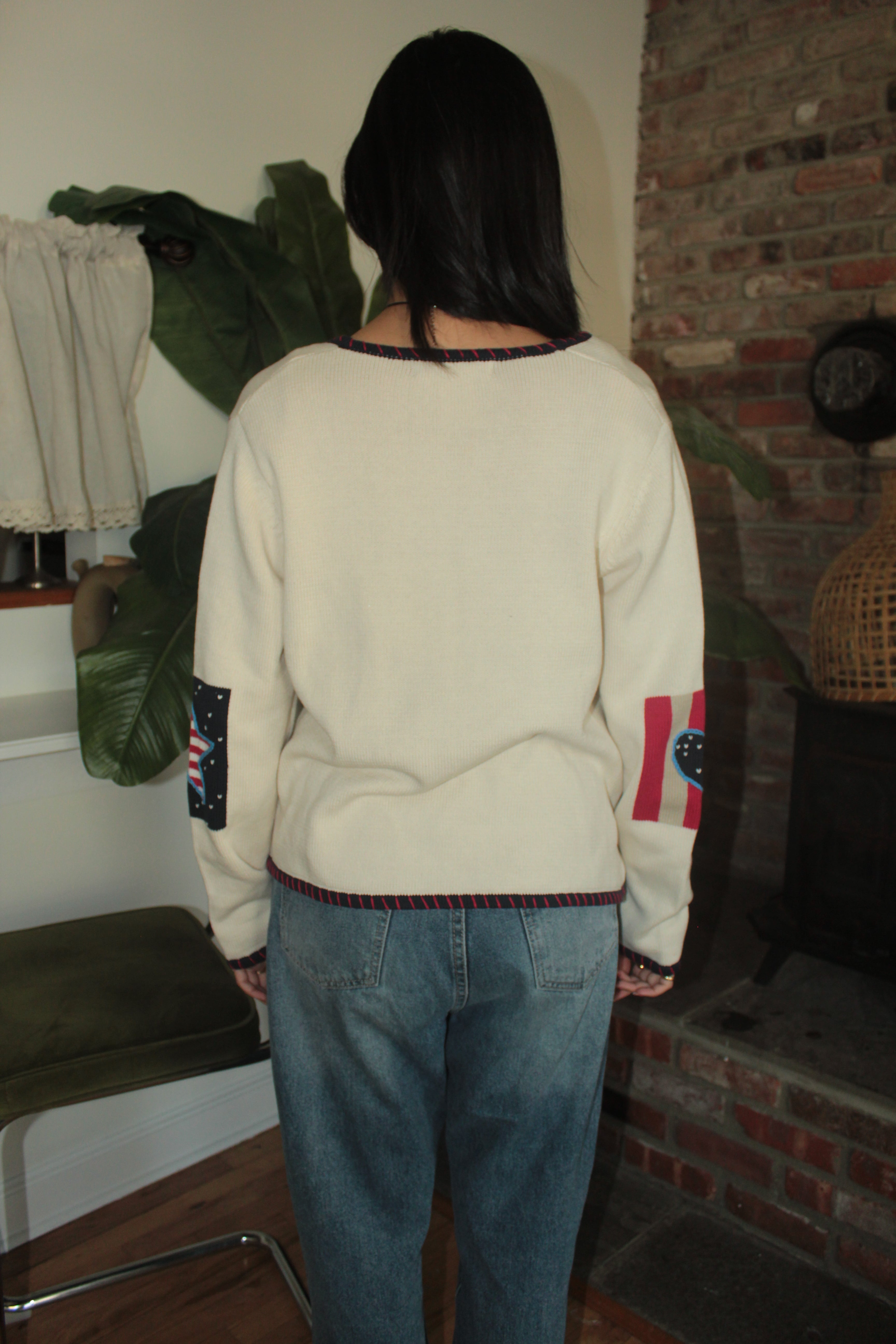 Vintage Y2K Americana Patchwork Knit Cardigan (M)