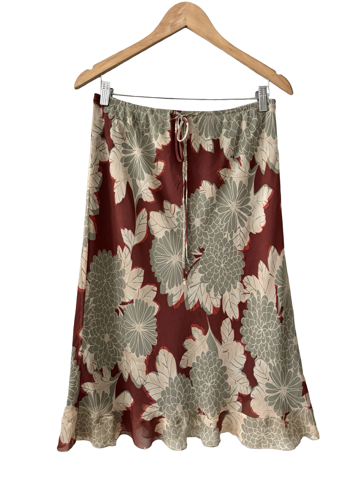 Vintage 90s Rust Sage Floral Midi Skirt (M)