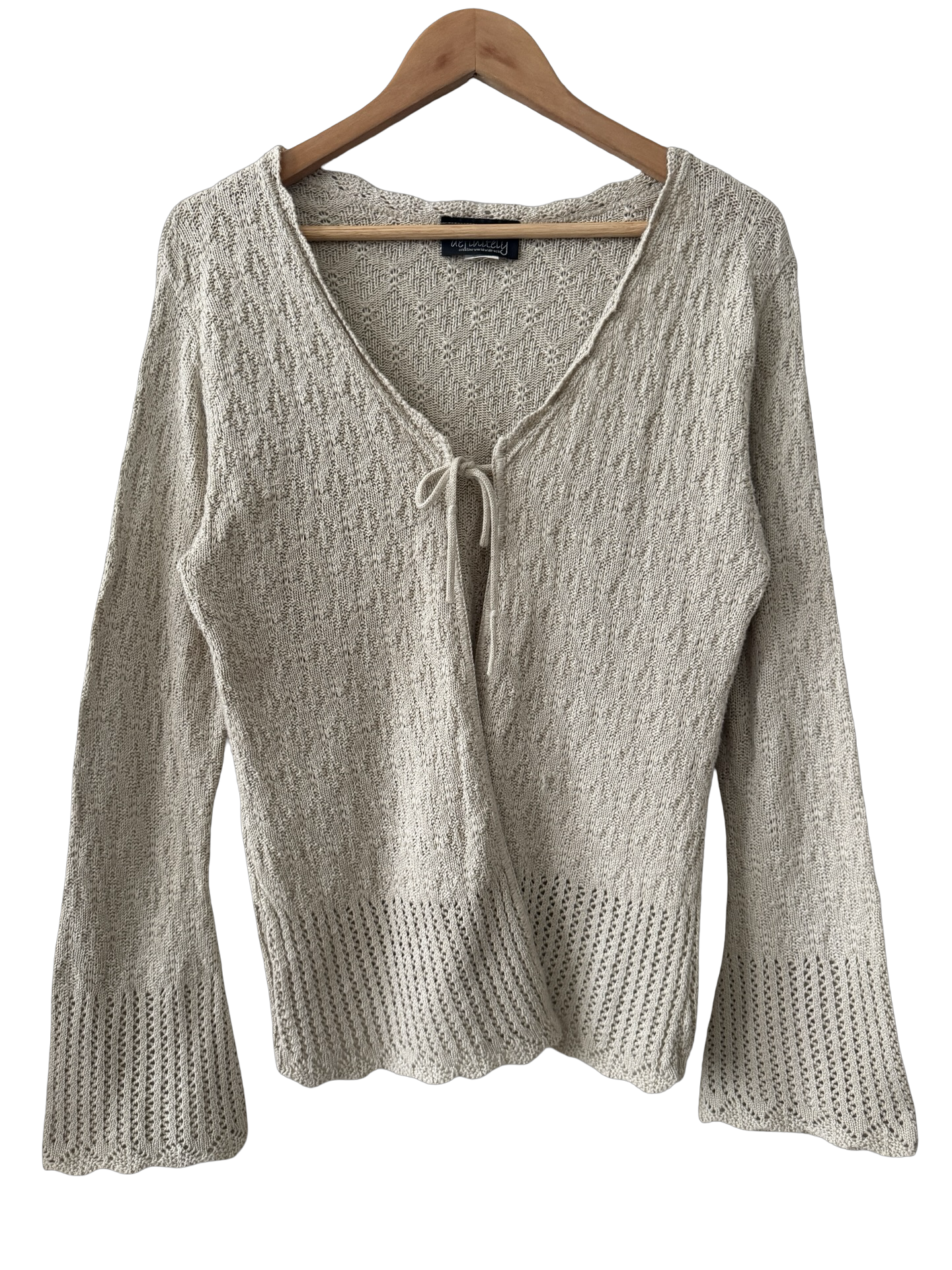 Vintage Y2K Oatmeal Tie Front Bell Sleeve Cardigan (M/L)
